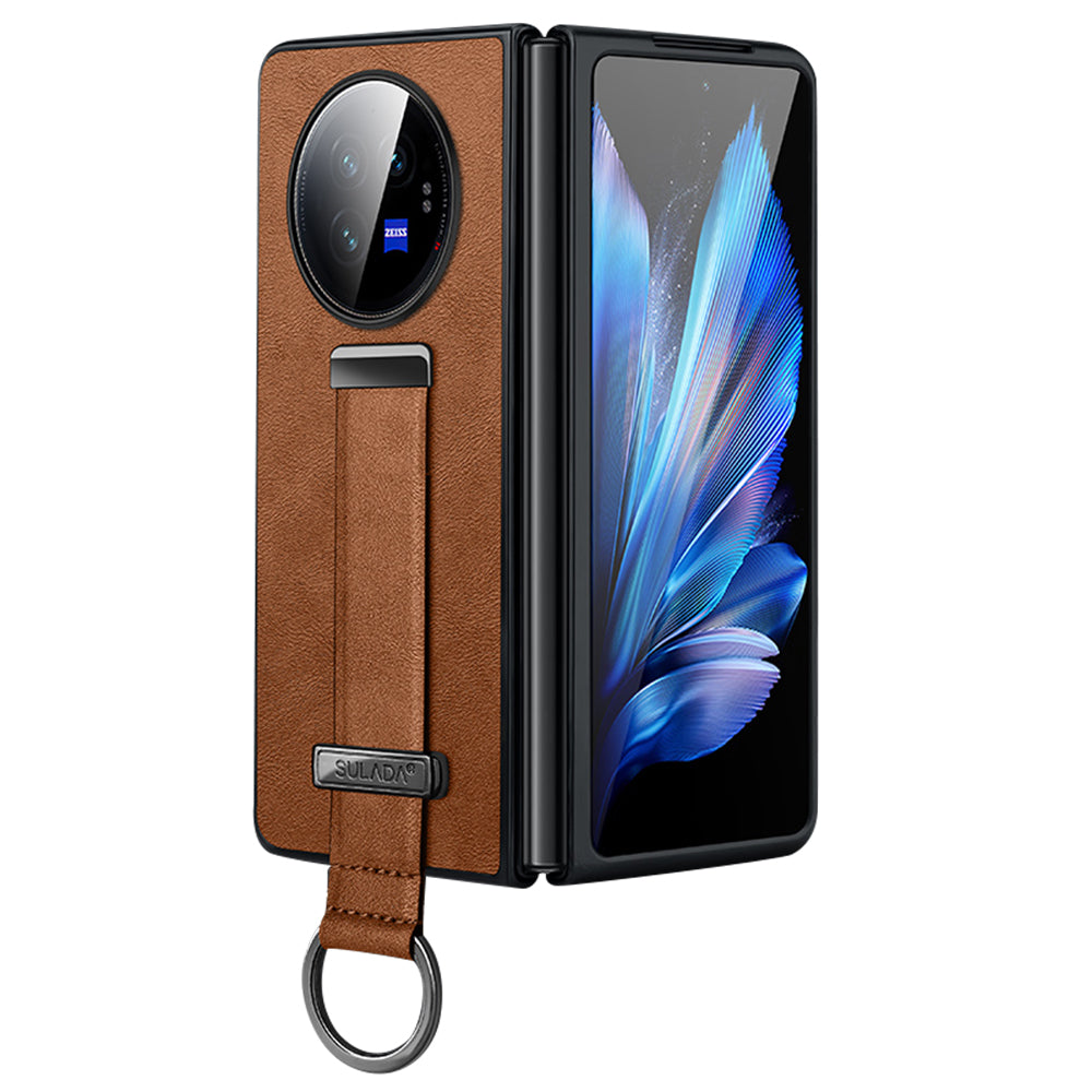 SULADA Fashion Series for vivo X Fold3 Case Leather Coated PC+TPU Cover with Kickstand - Brown