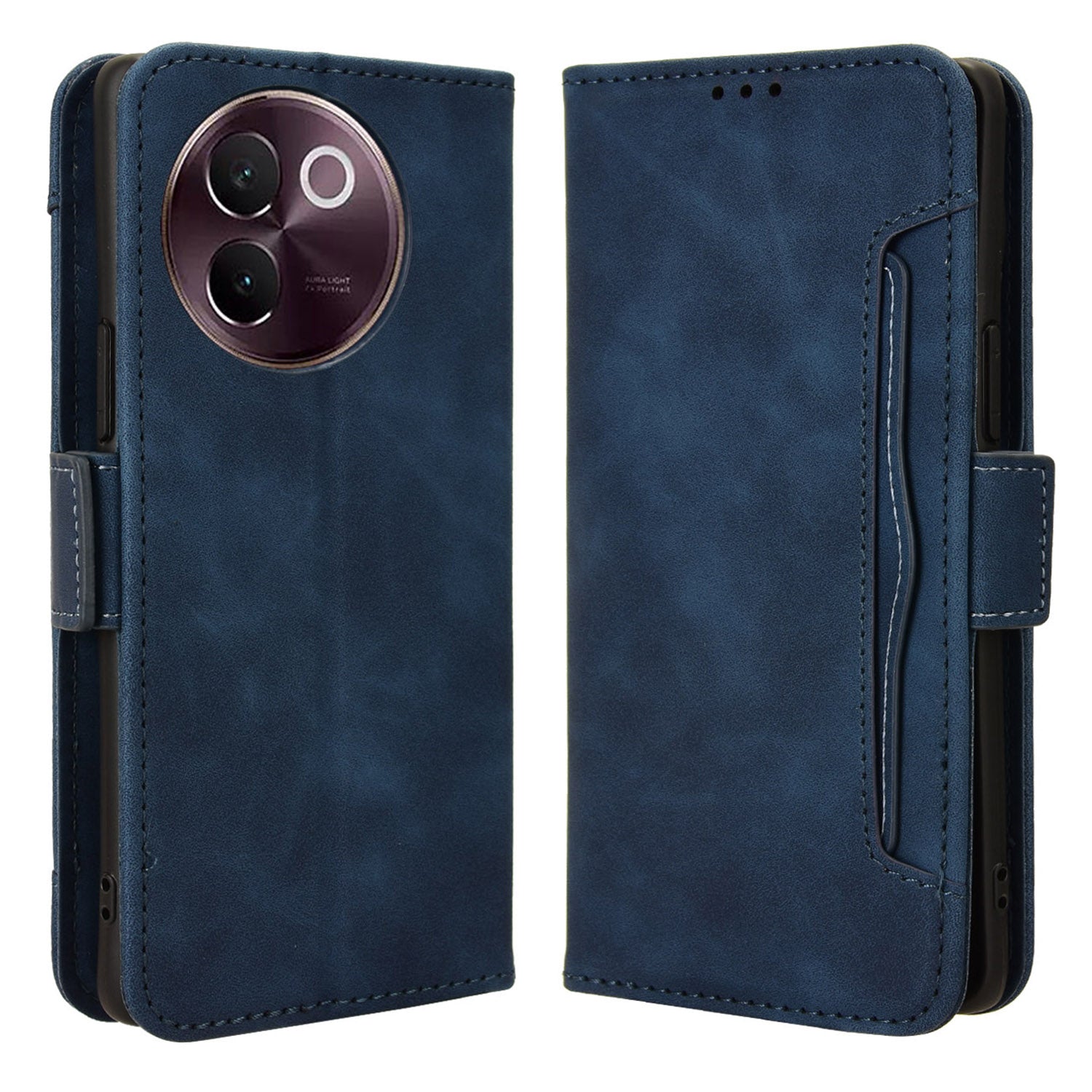 For vivo V30e 5G / V40 Lite 5G Case PU Leather Flip Folio Phone Cover with Multiple Card Holders - Blue