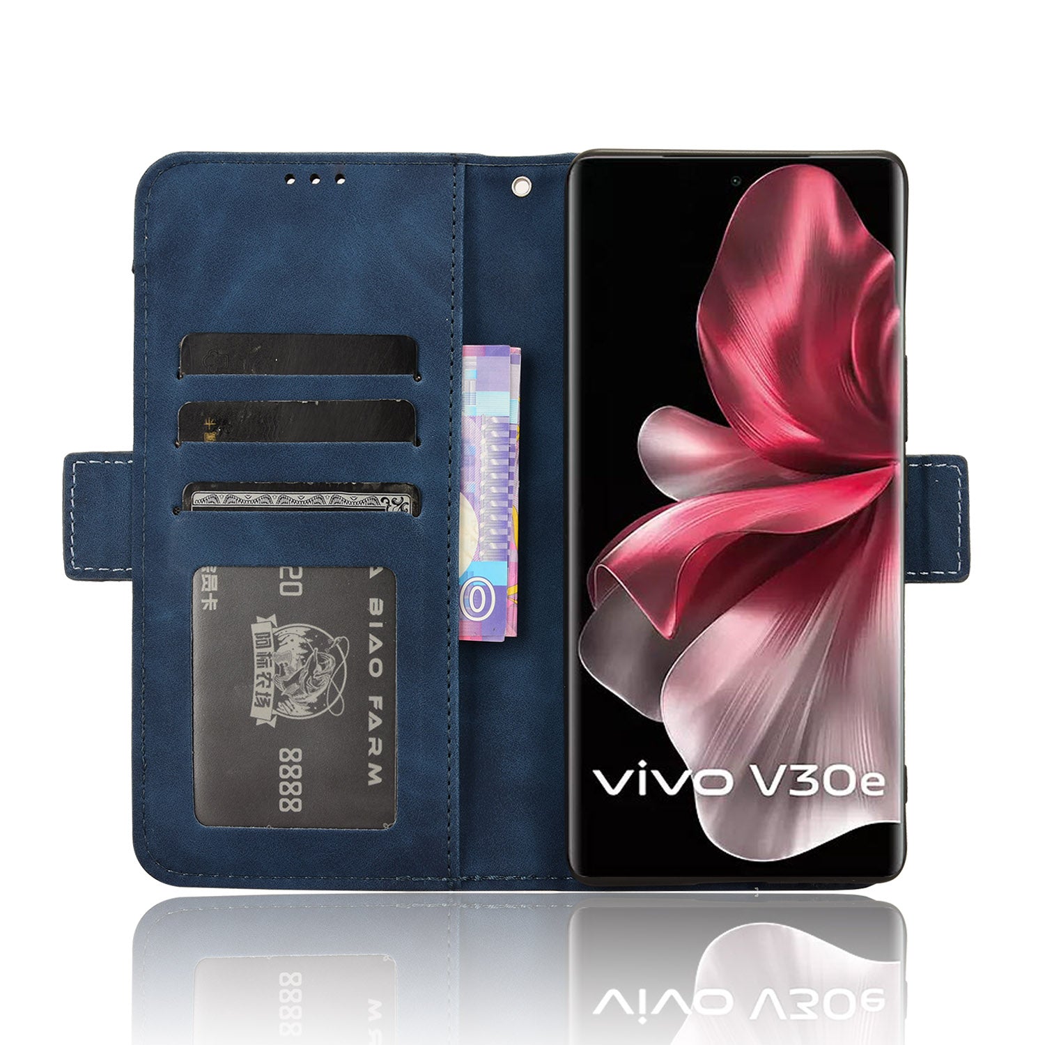 For vivo V30e 5G / V40 Lite 5G Case PU Leather Flip Folio Phone Cover with Multiple Card Holders - Blue