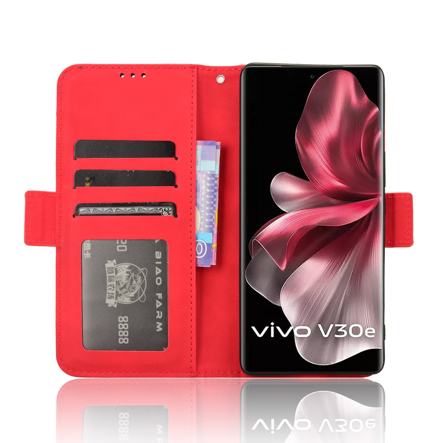 For vivo V30e 5G / V40 Lite 5G Case PU Leather Flip Folio Phone Cover with Multiple Card Holders - Red