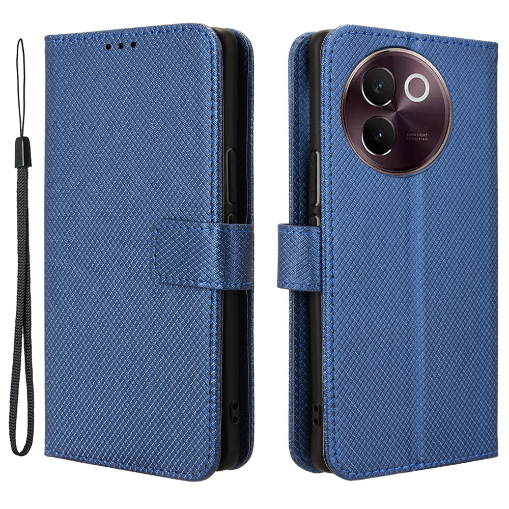 For vivo V30e 5G / V40 Lite 5G Wallet Case Diamond Texture PU Leather TPU Protective Phone Cover - Blue