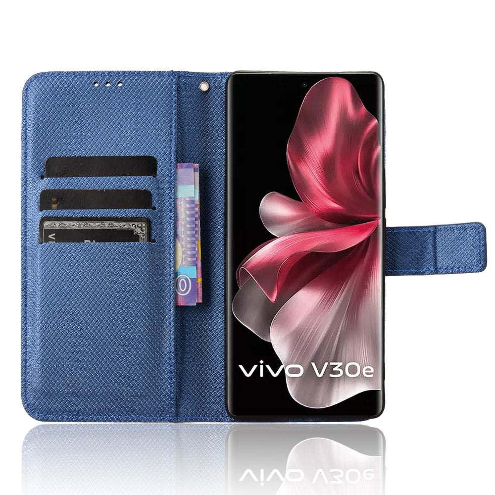 For vivo V30e 5G / V40 Lite 5G Wallet Case Diamond Texture PU Leather TPU Protective Phone Cover - Blue