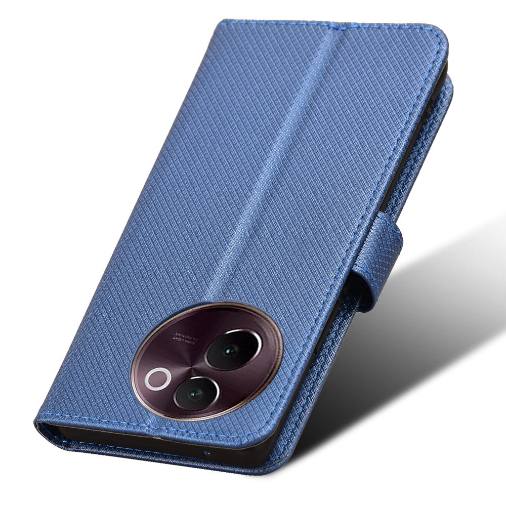 For vivo V30e 5G / V40 Lite 5G Wallet Case Diamond Texture PU Leather TPU Protective Phone Cover - Blue