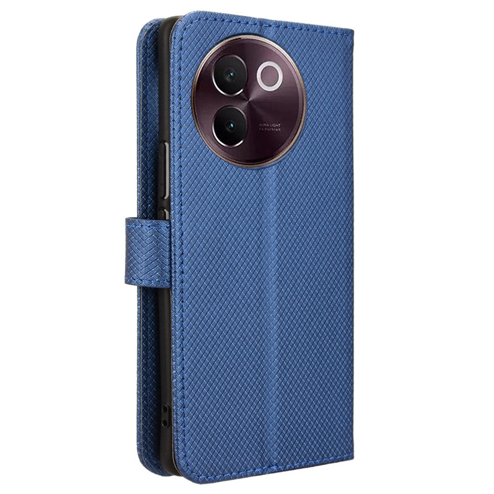 For vivo V30e 5G / V40 Lite 5G Wallet Case Diamond Texture PU Leather TPU Protective Phone Cover - Blue