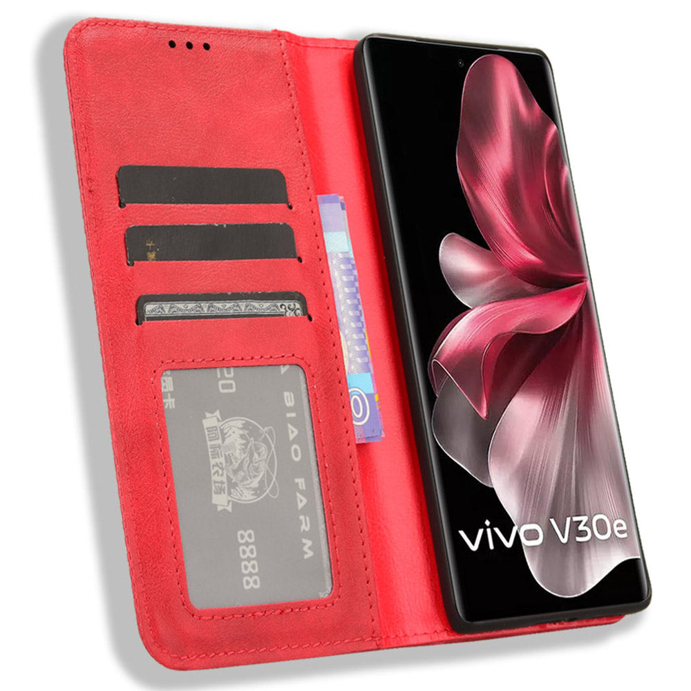 For vivo V30e 5G / V40 Lite 5G Cover Magnetic Closure Wallet Stand Wholesale Phone Case - Red