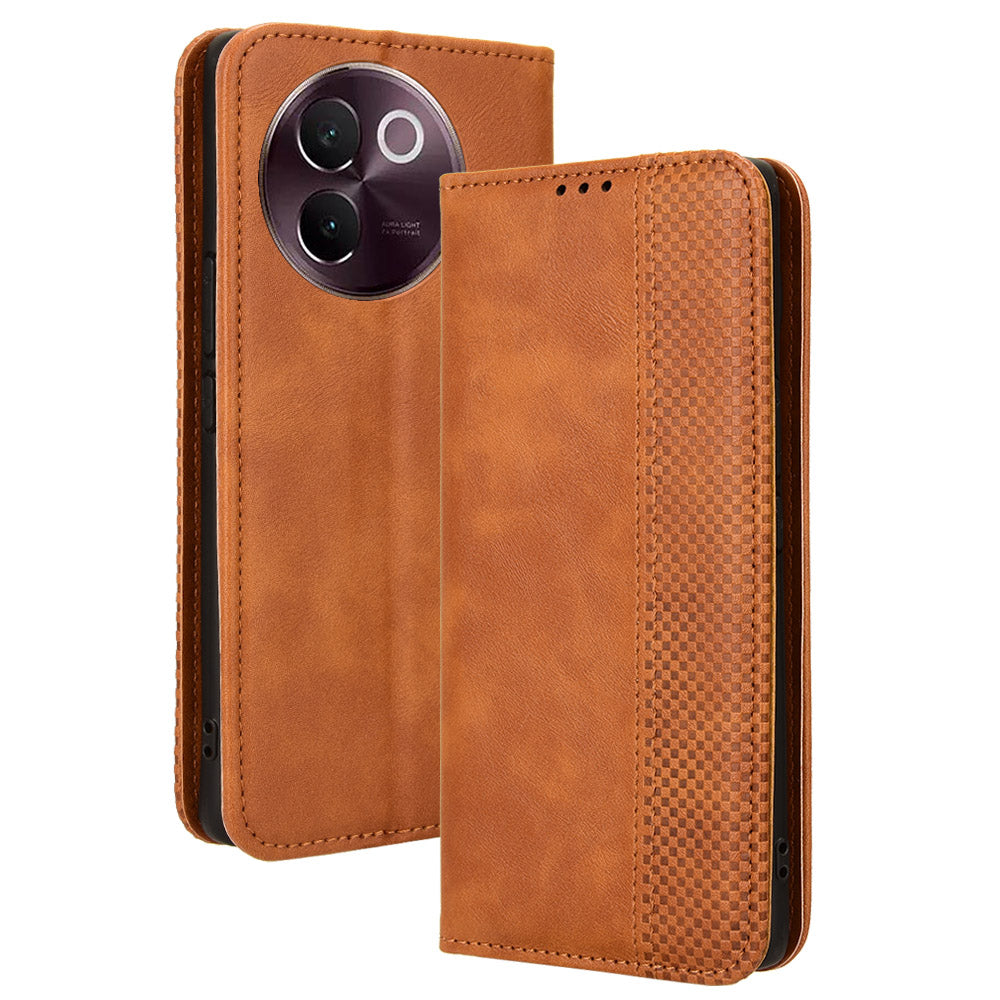 For vivo V30e 5G / V40 Lite 5G Cover Magnetic Closure Wallet Stand Wholesale Phone Case - Brown