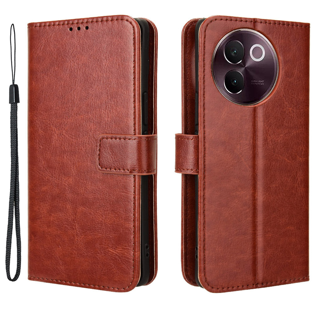 For vivo V30e 5G / V40 Lite 5G Case PU Leather Crazy Horse Texture Full Body Protective Phone Cover - Brown