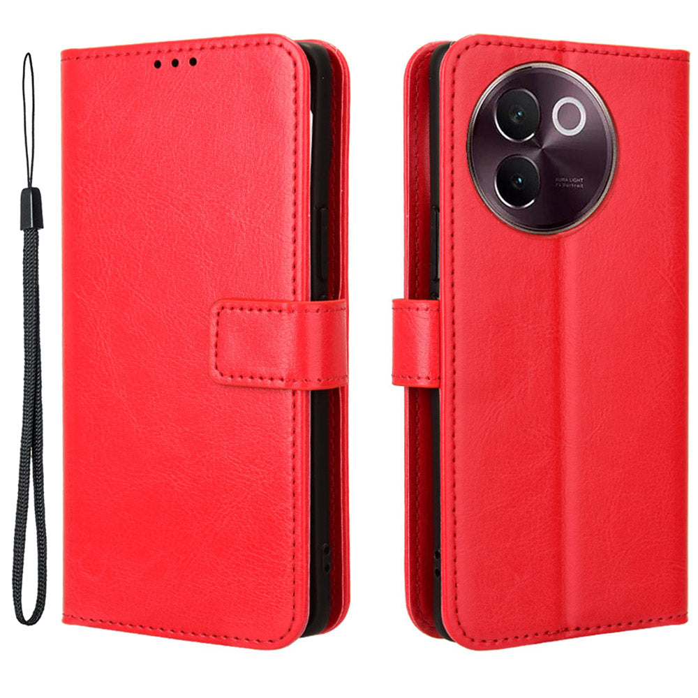 For vivo V30e 5G / V40 Lite 5G Case PU Leather Crazy Horse Texture Full Body Protective Phone Cover - Red