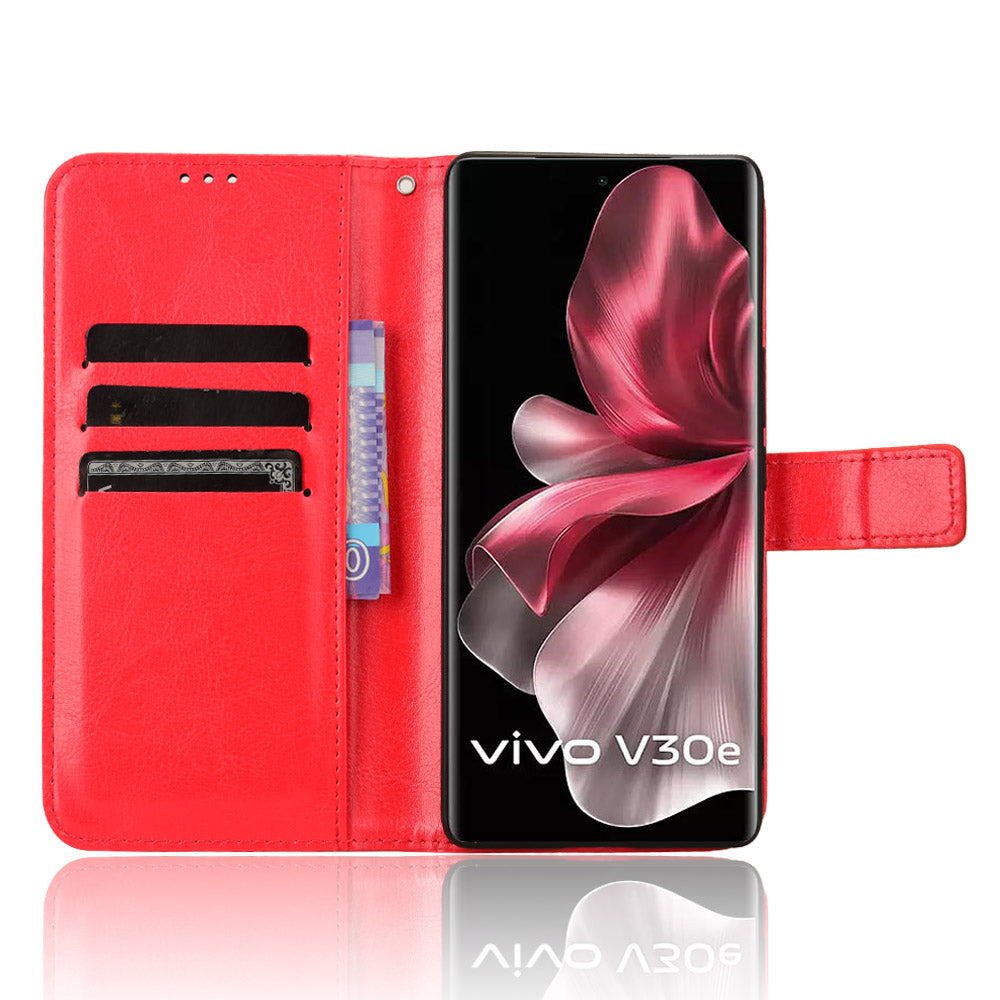 For vivo V30e 5G / V40 Lite 5G Case PU Leather Crazy Horse Texture Full Body Protective Phone Cover - Red