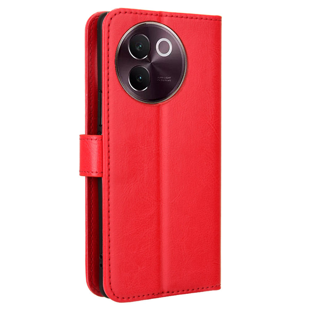 For vivo V30e 5G / V40 Lite 5G Case PU Leather Crazy Horse Texture Full Body Protective Phone Cover - Red