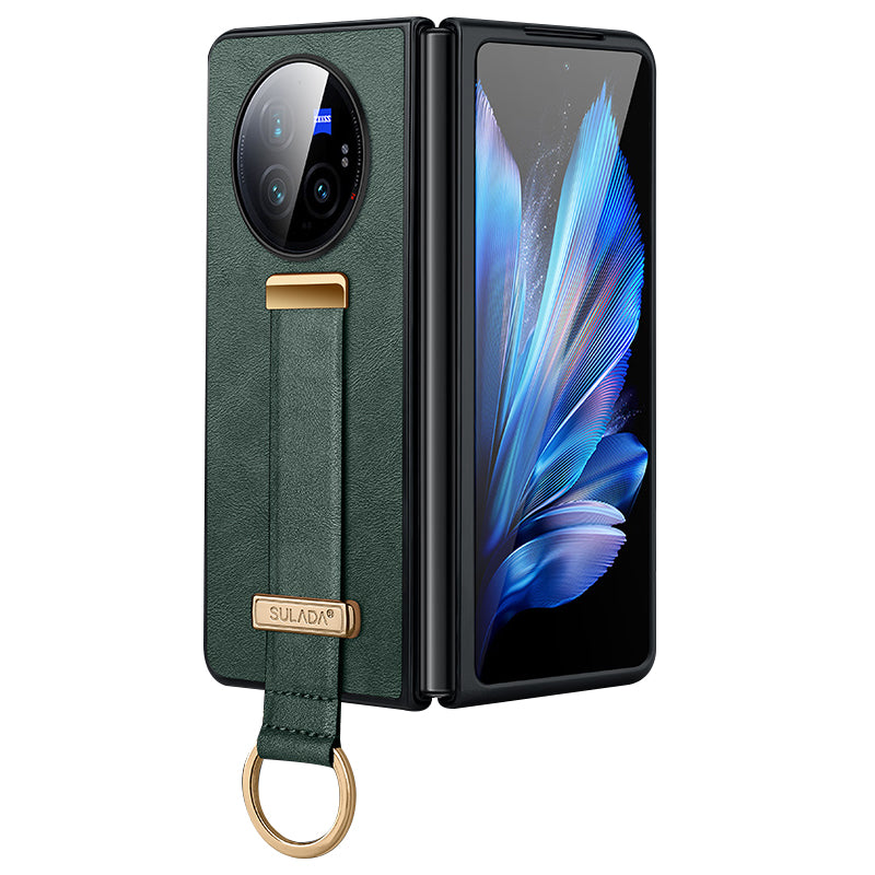 SULADA Fashion Series for vivo X Fold3 Pro Case Wristband PU Leather Crazy Horse Texture Back Cover - Green