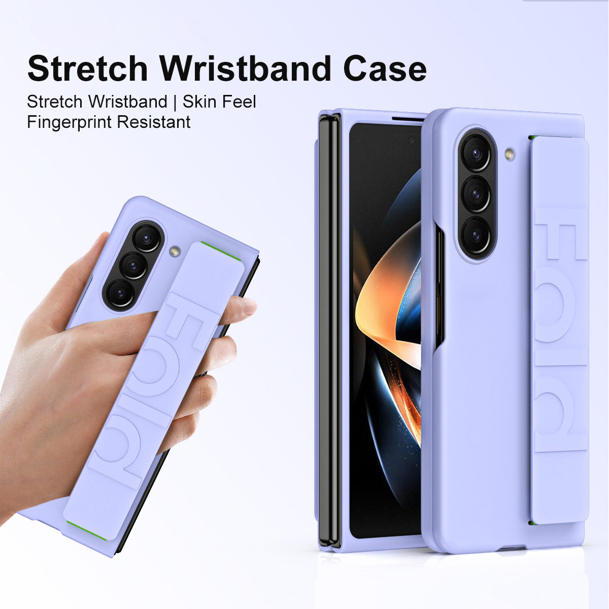 For Samsung Galaxy Z Fold6 5G Skin-touch Case PC Anti-fingerprint Phone Cover with Stretch Wristband - Lavender Purple