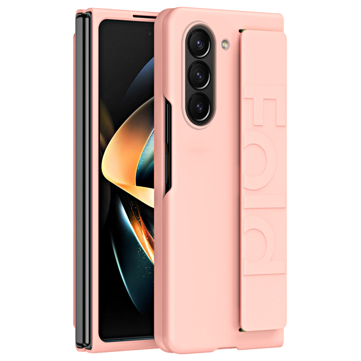 For Samsung Galaxy Z Fold6 5G Skin-touch Case PC Anti-fingerprint Phone Cover with Stretch Wristband - Pink