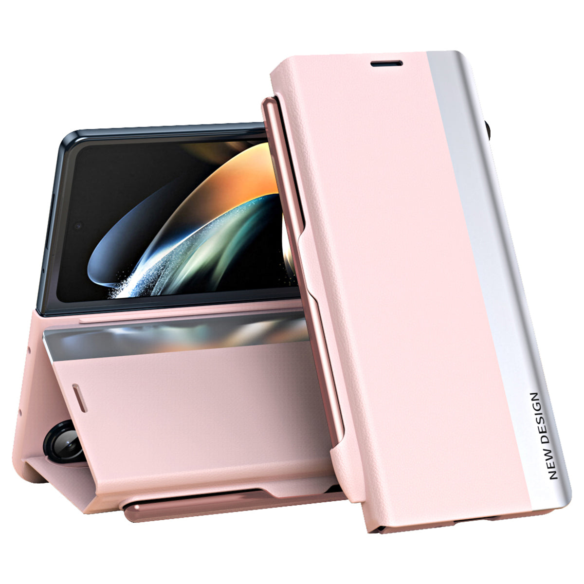 For Samsung Galaxy Z Fold6 5G Case Electroplating Pen Slot Phone Cover with Stylus - Pink