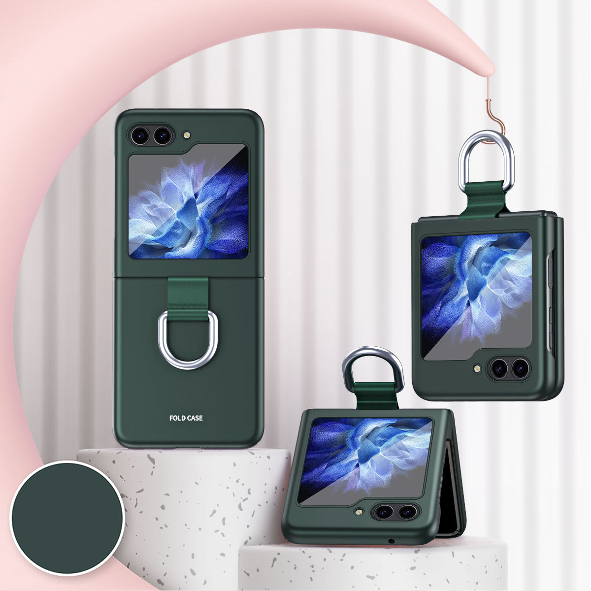 For Samsung Galaxy Z Flip6 5G Folded Phone Case Skin-Touch Hard PC Phone Cover with Ring Holder - Midnight Green