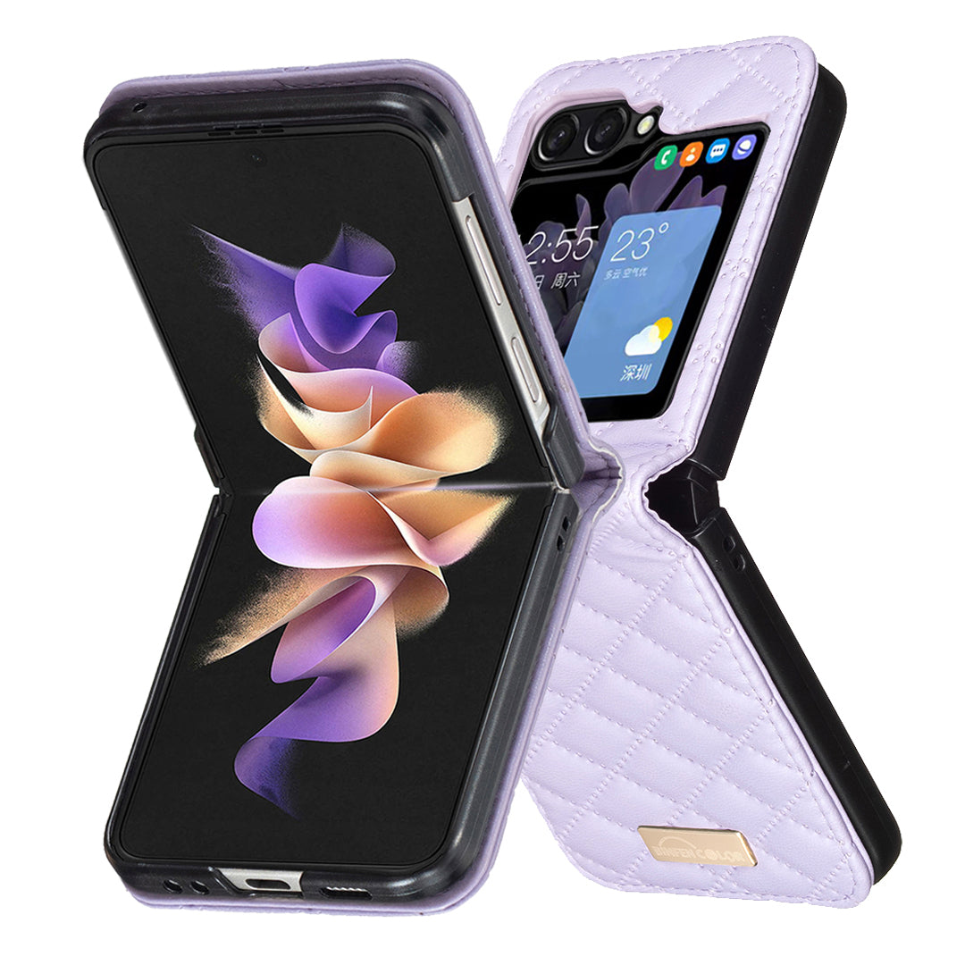 BINFEN COLOR For Samsung Galaxy Z Flip6 5G Case Rhombus PU Leather Folding Phone Cover - Purple