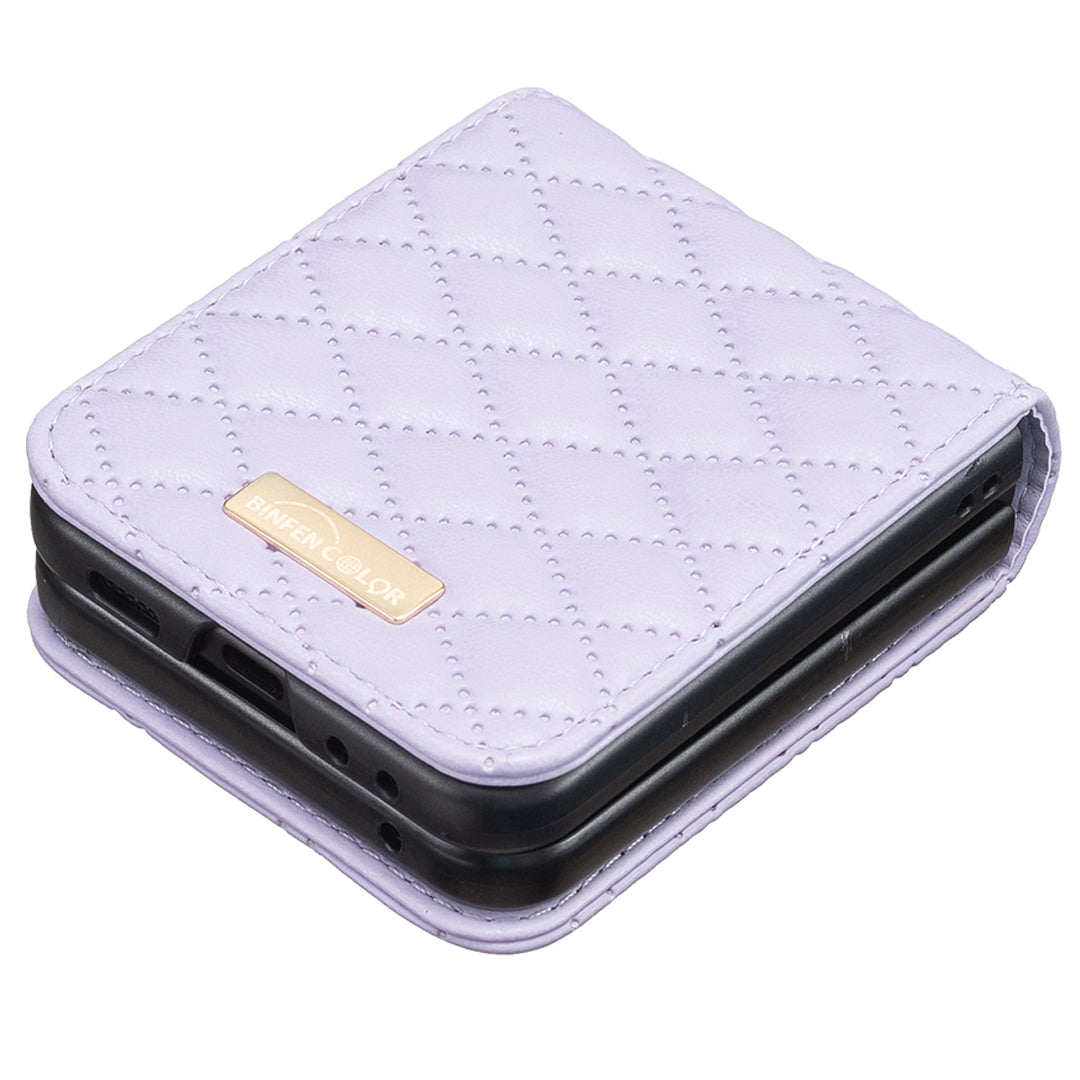 BINFEN COLOR For Samsung Galaxy Z Flip6 5G Case Rhombus PU Leather Folding Phone Cover - Purple