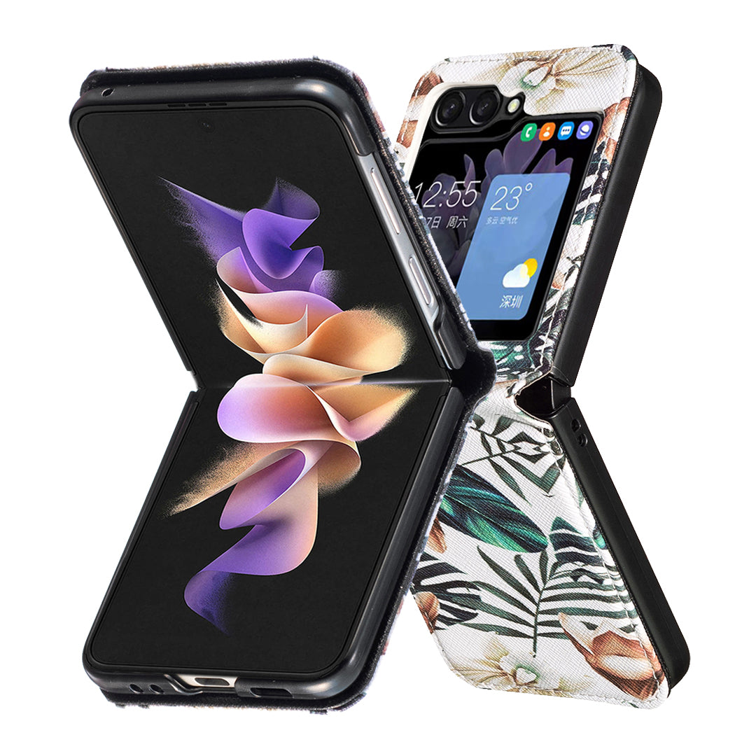 For Samsung Galaxy Z Flip6 5G Case Pattern Print PU Leather Phone Shell - Leaves and Flowers