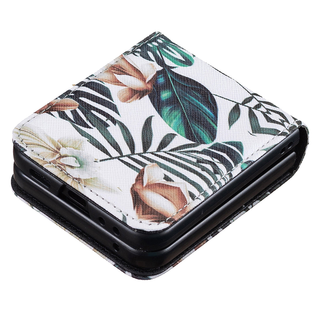 For Samsung Galaxy Z Flip6 5G Case Pattern Print PU Leather Phone Shell - Leaves and Flowers