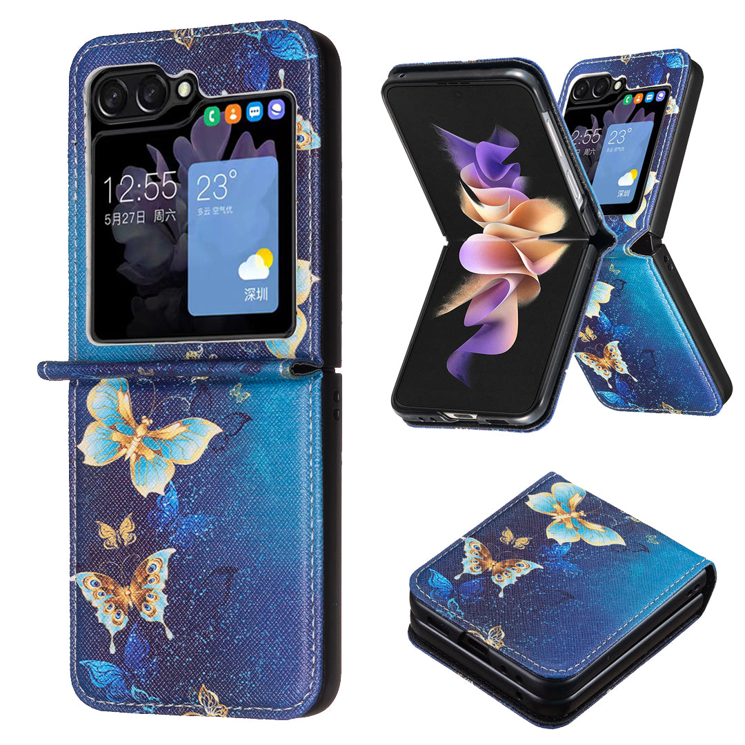 For Samsung Galaxy Z Flip6 5G Case Pattern Print PU Leather Phone Shell - Golden Butterflies