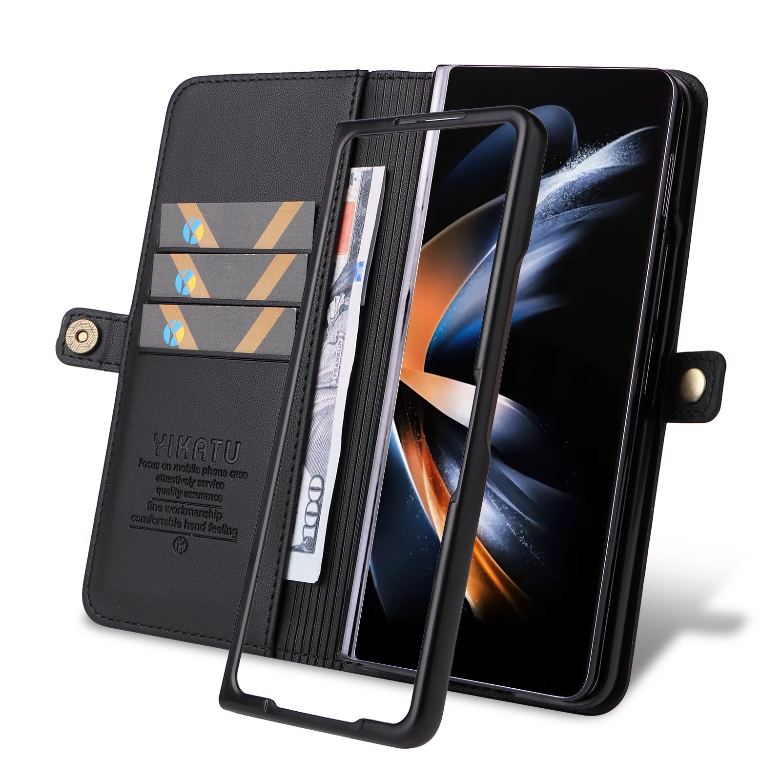 YIKATU YK- 001 for Samsung Galaxy Z Fold6 5G Case PU Leather Strong Magnetic Flip Hone Cover - Black