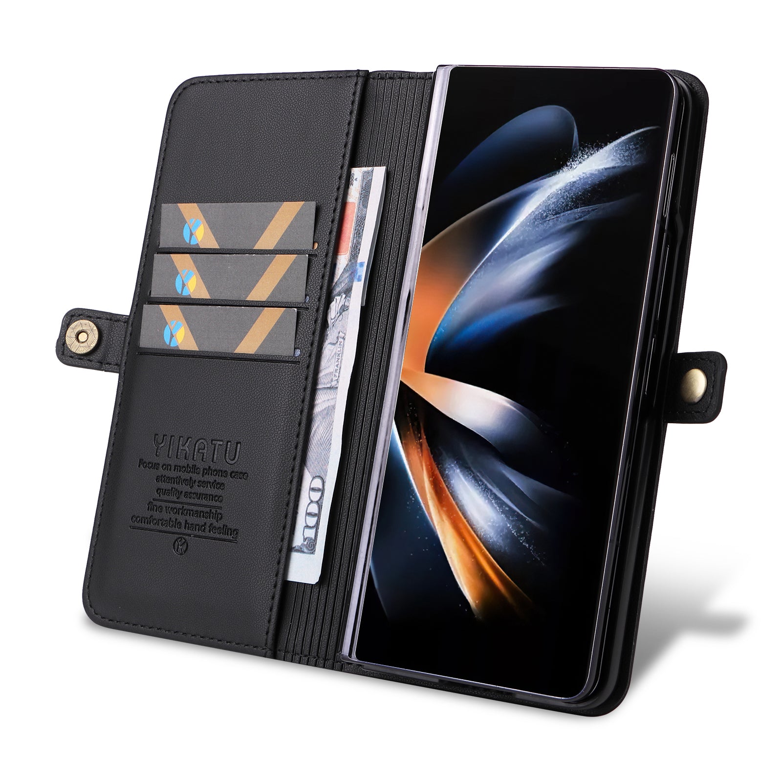 YIKATU YK- 001 for Samsung Galaxy Z Fold6 5G Case PU Leather Strong Magnetic Flip Hone Cover - Black