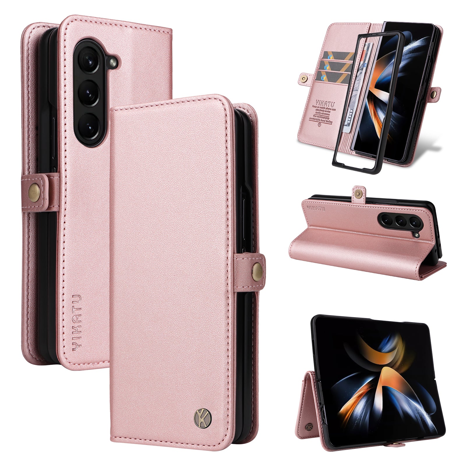 YIKATU YK- 001 for Samsung Galaxy Z Fold6 5G Case PU Leather Strong Magnetic Flip hone Cover - Rose Gold