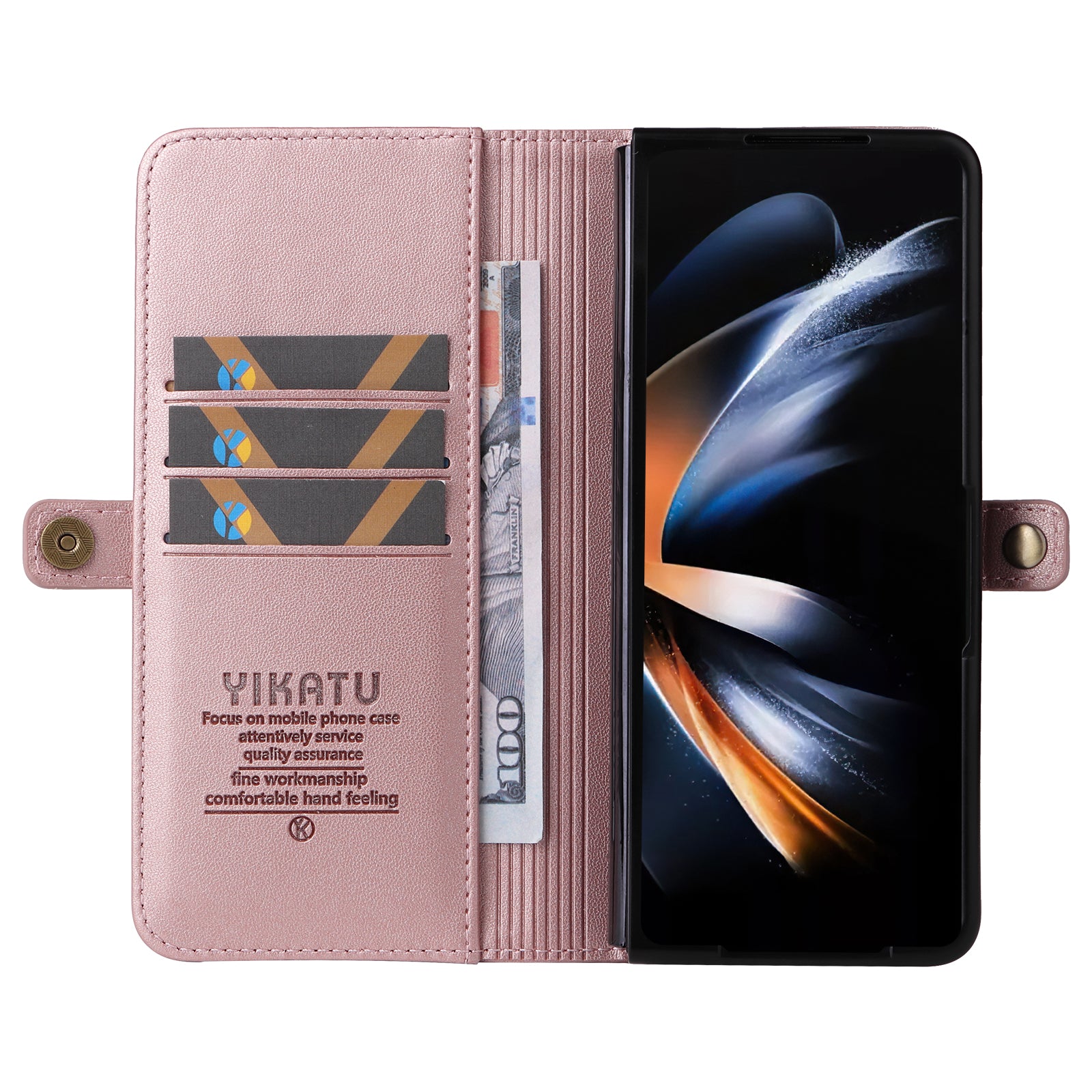 YIKATU YK- 001 for Samsung Galaxy Z Fold6 5G Case PU Leather Strong Magnetic Flip hone Cover - Rose Gold