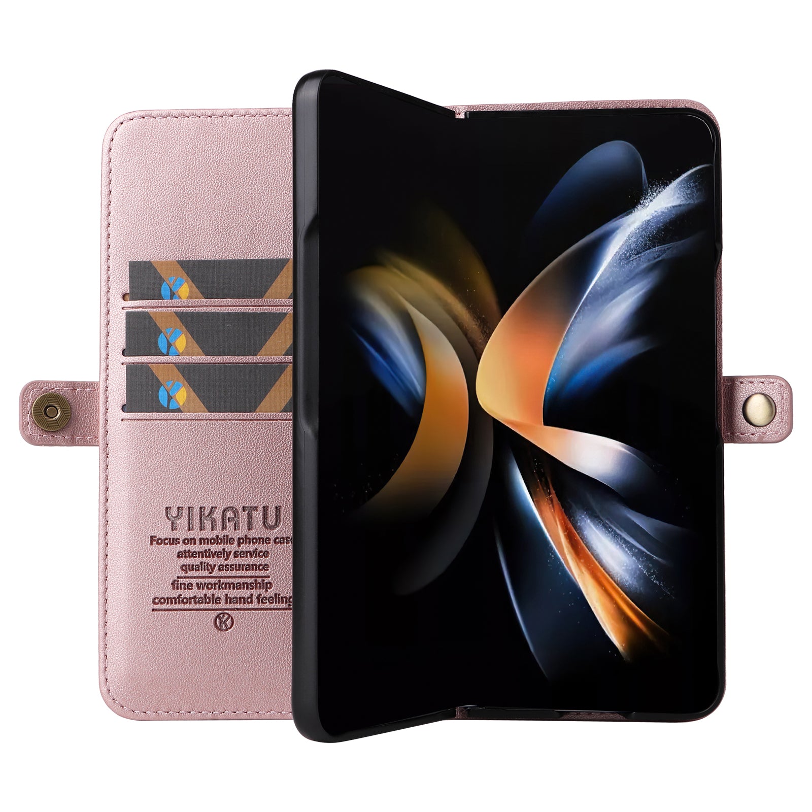 YIKATU YK- 001 for Samsung Galaxy Z Fold6 5G Case PU Leather Strong Magnetic Flip hone Cover - Rose Gold