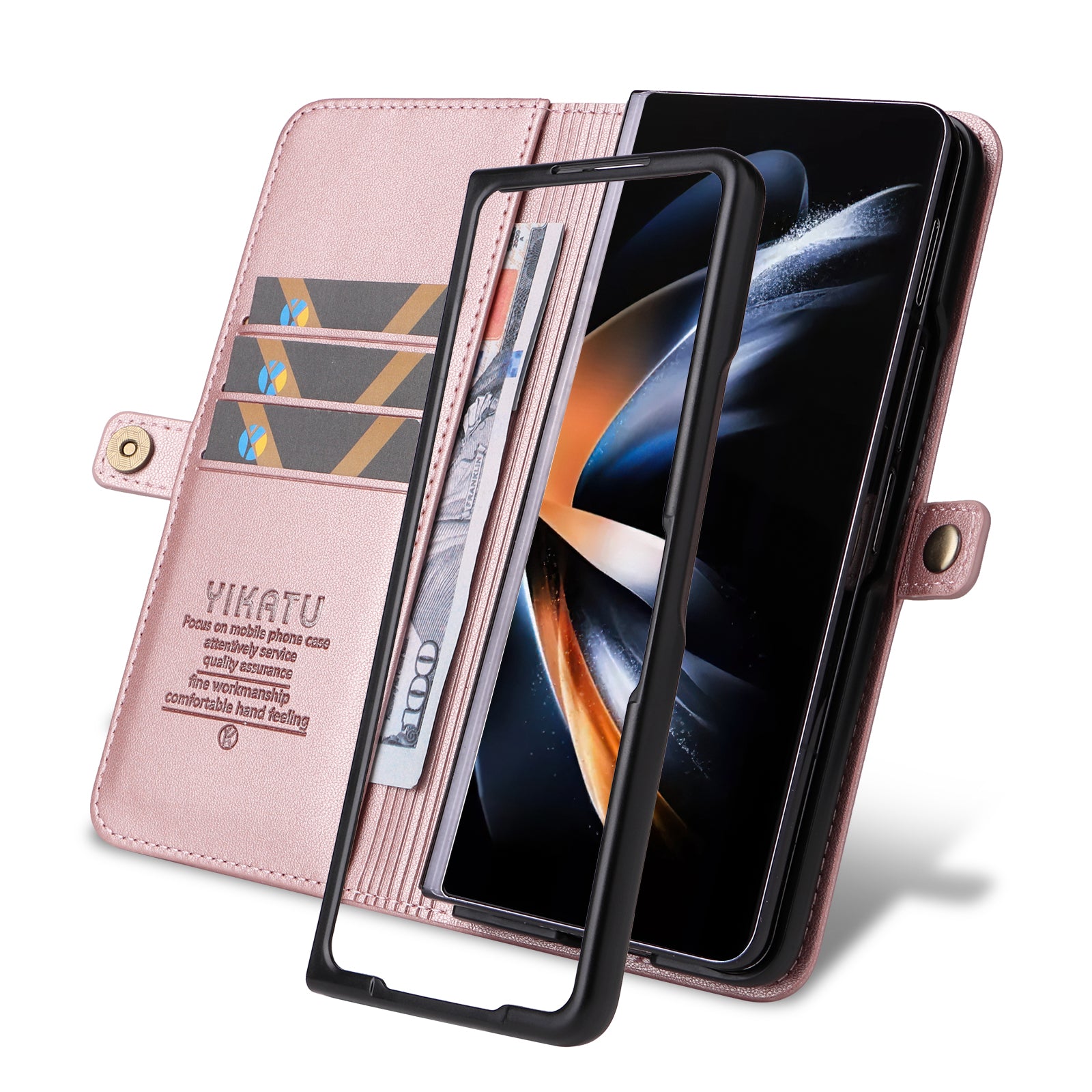 YIKATU YK- 001 for Samsung Galaxy Z Fold6 5G Case PU Leather Strong Magnetic Flip hone Cover - Rose Gold