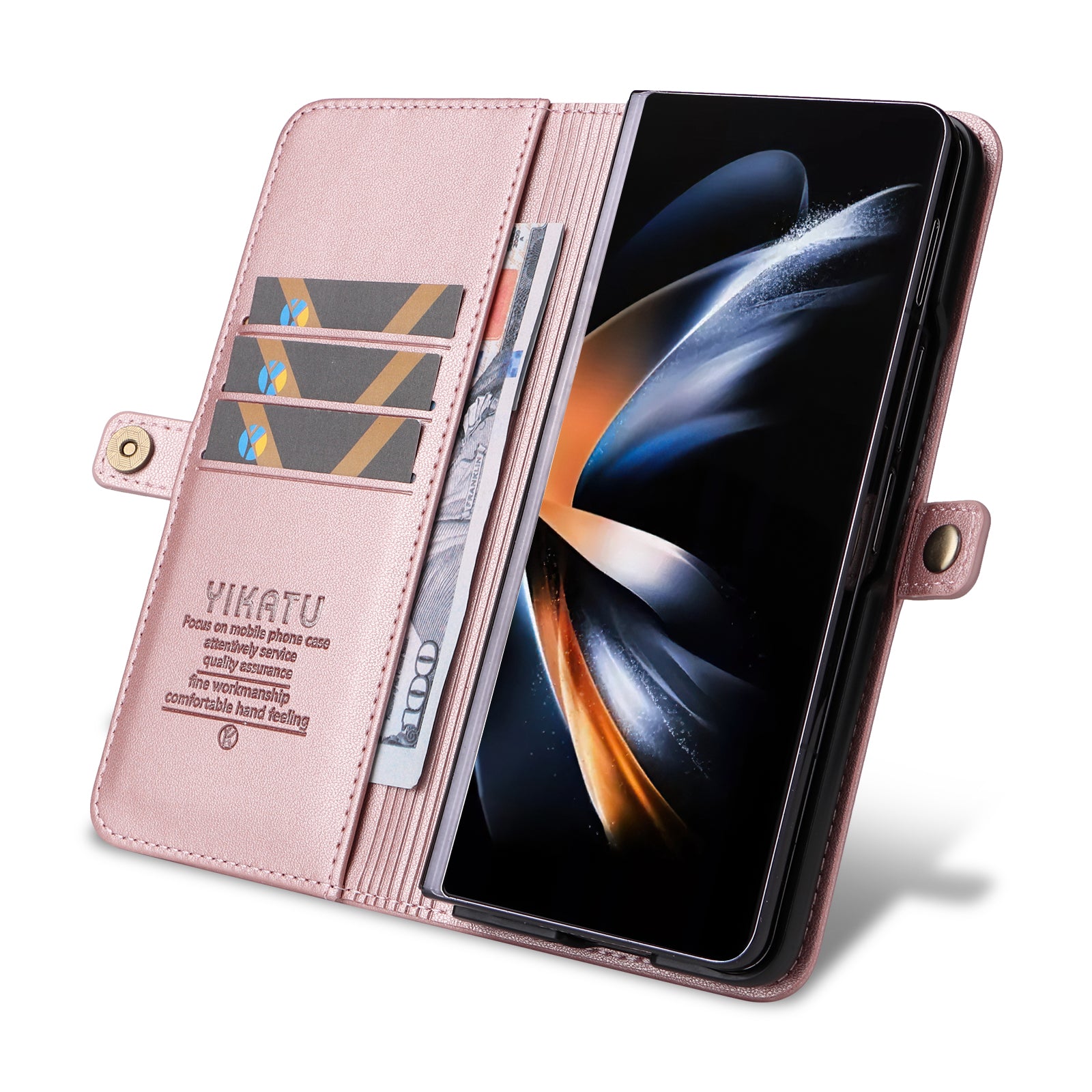 YIKATU YK- 001 for Samsung Galaxy Z Fold6 5G Case PU Leather Strong Magnetic Flip hone Cover - Rose Gold