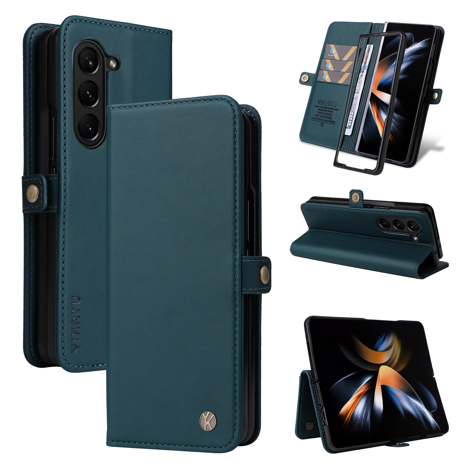 YIKATU YK- 001 for Samsung Galaxy Z Fold6 5G Case PU Leather Strong Magnetic Flip hone Cover - Green