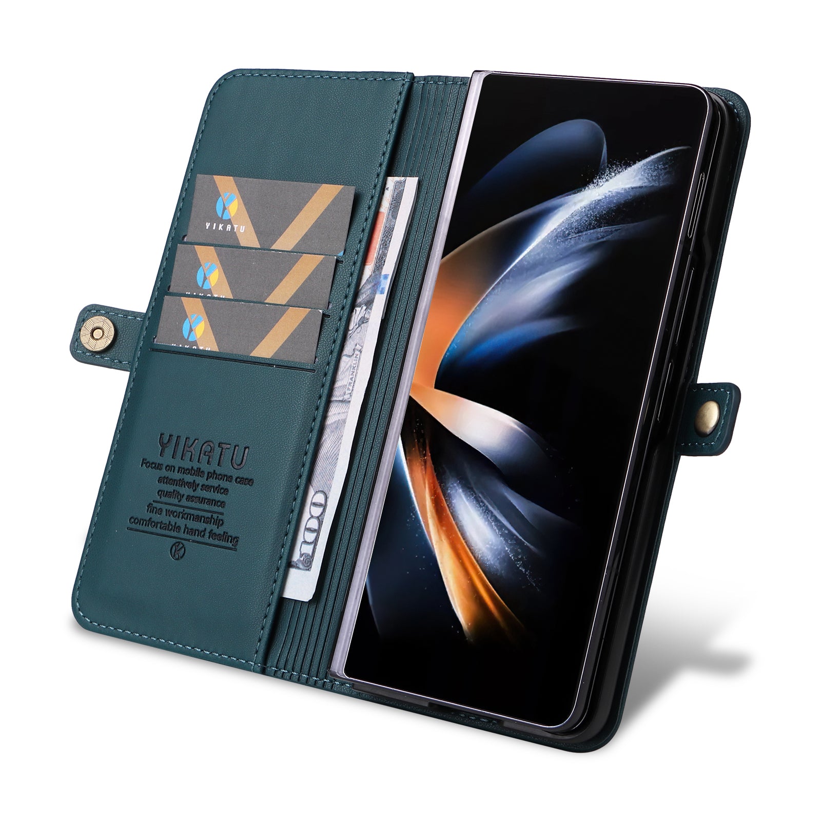 YIKATU YK- 001 for Samsung Galaxy Z Fold6 5G Case PU Leather Strong Magnetic Flip hone Cover - Green