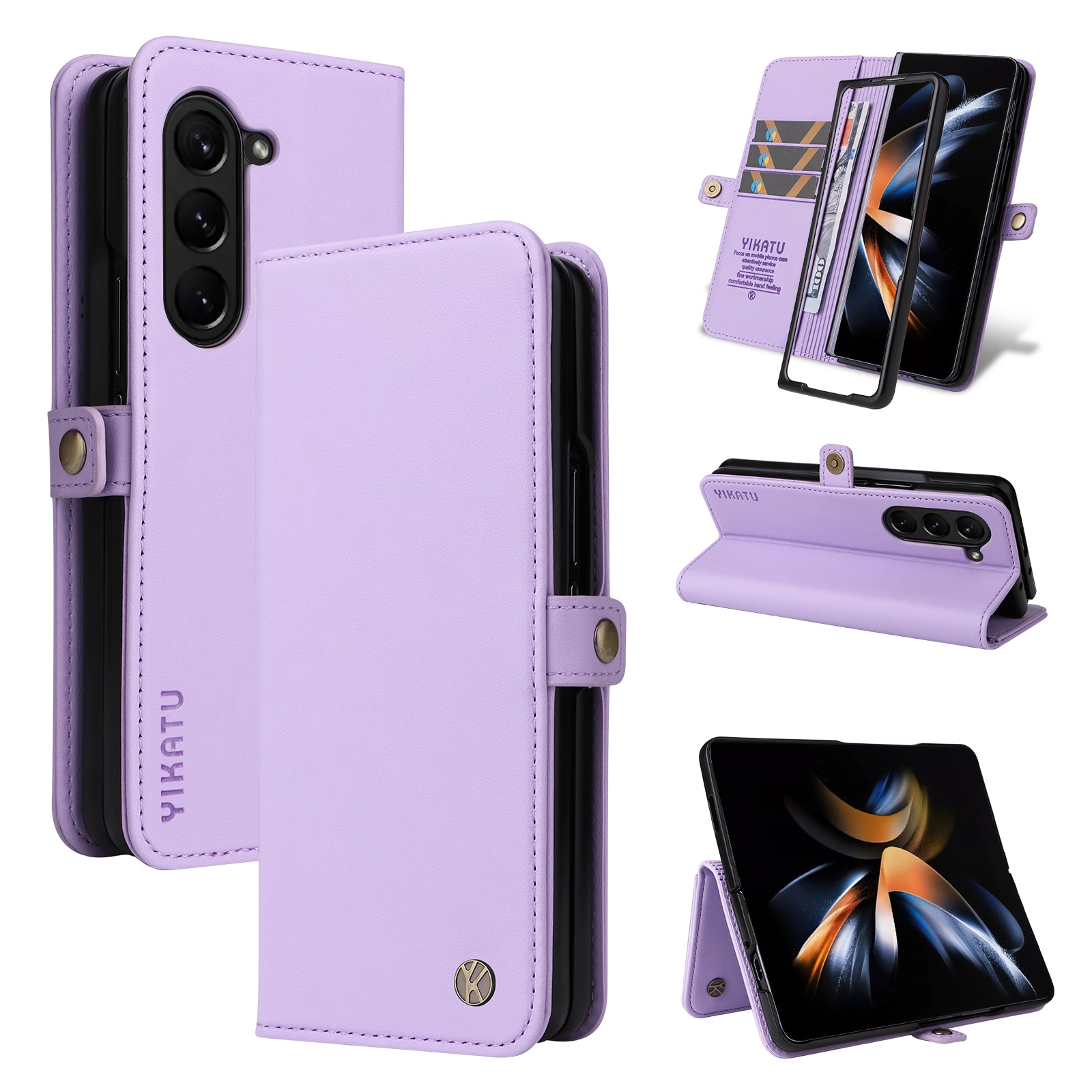 YIKATU YK- 001 for Samsung Galaxy Z Fold6 5G Case PU Leather Strong Magnetic Flip hone Cover - Light Purple