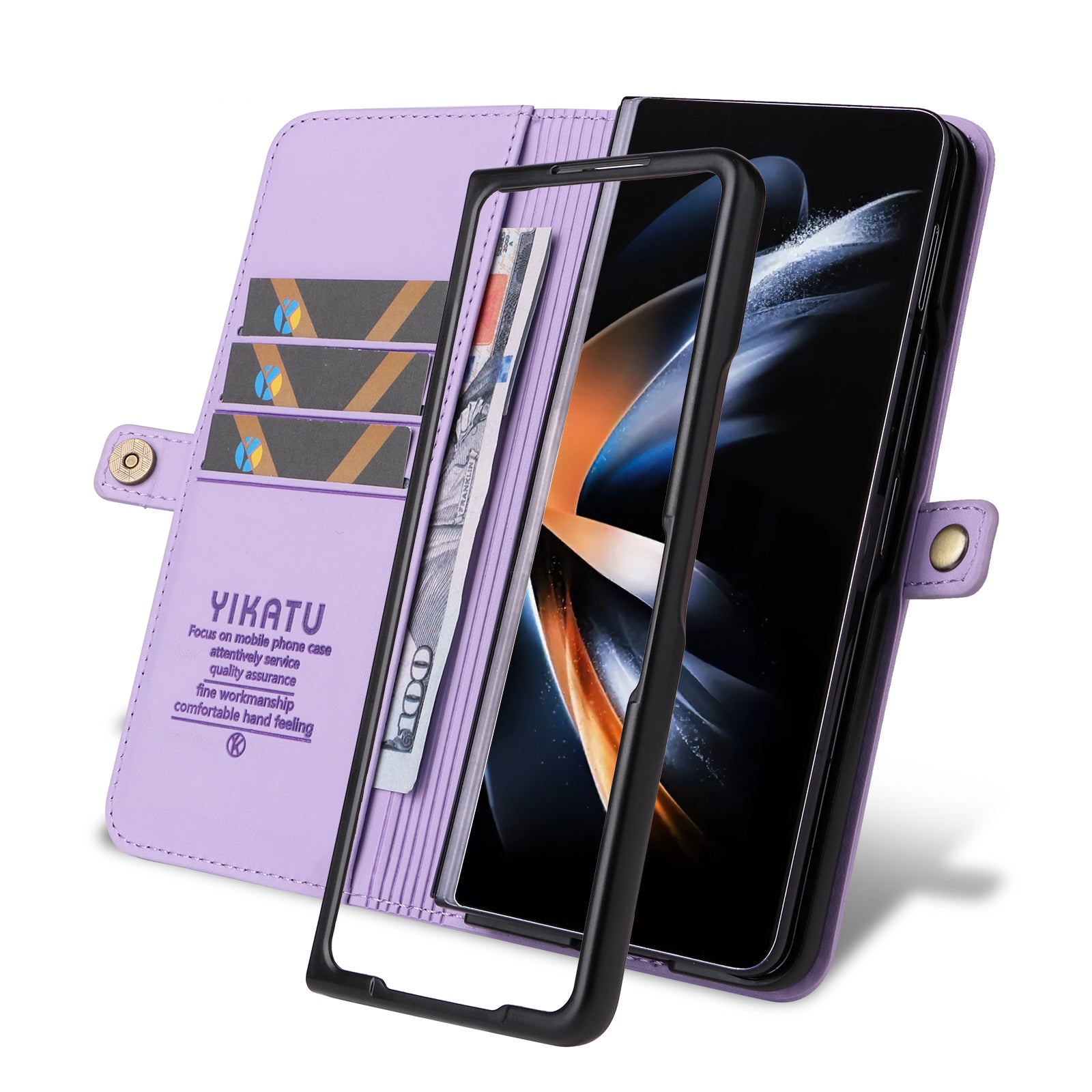 YIKATU YK- 001 for Samsung Galaxy Z Fold6 5G Case PU Leather Strong Magnetic Flip hone Cover - Light Purple