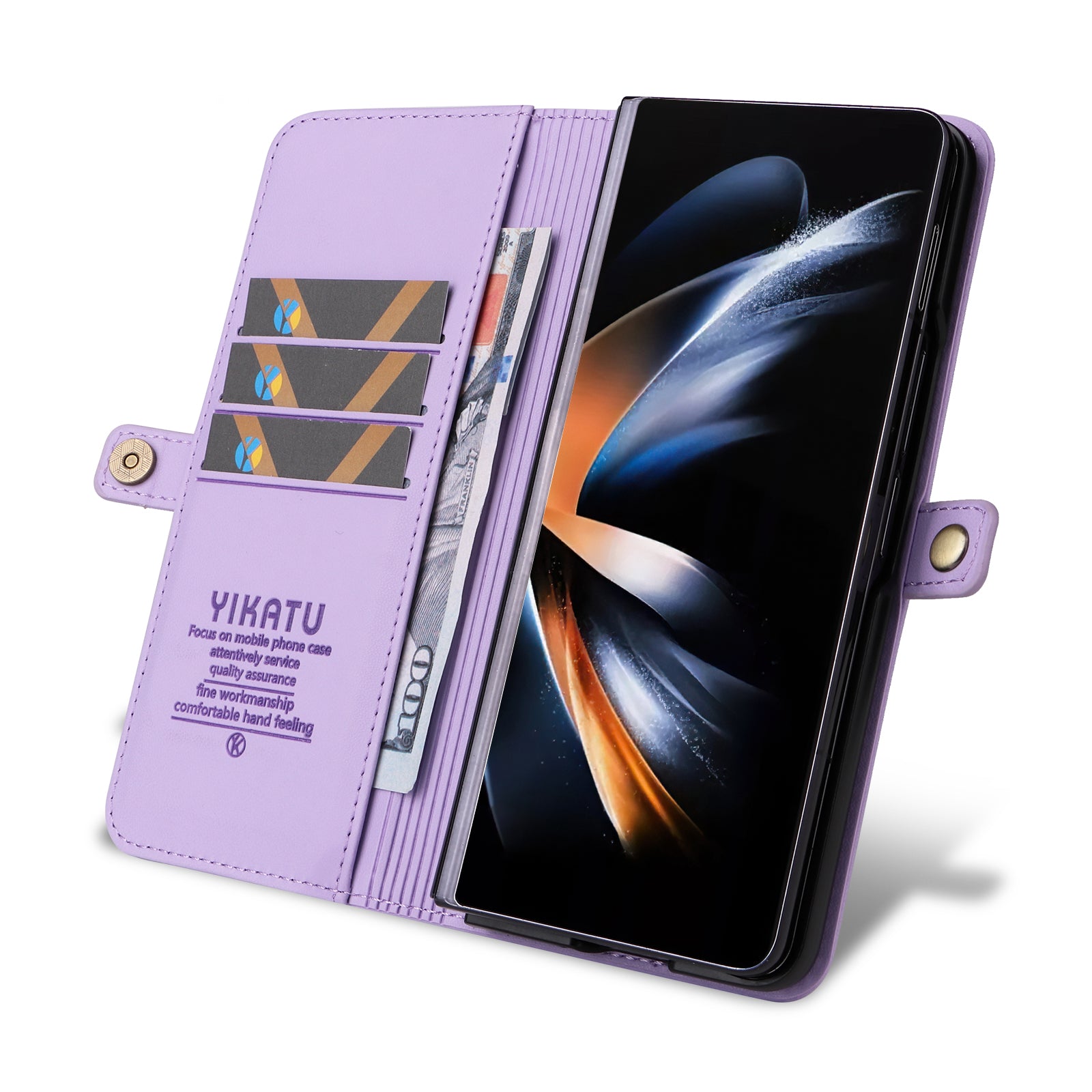 YIKATU YK- 001 for Samsung Galaxy Z Fold6 5G Case PU Leather Strong Magnetic Flip hone Cover - Light Purple