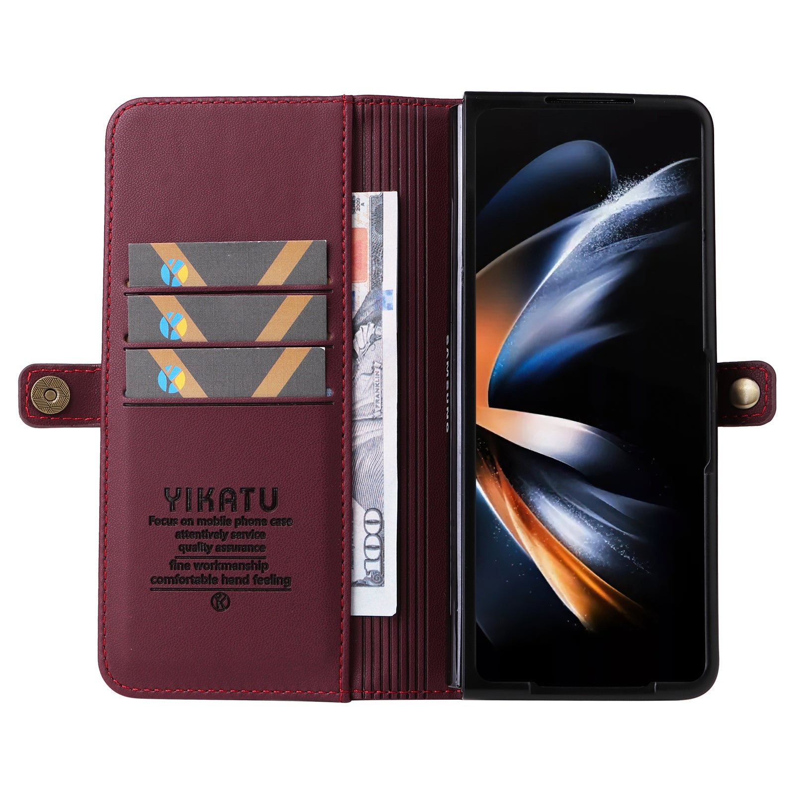 YIKATU YK- 001 for Samsung Galaxy Z Fold6 5G Case PU Leather Strong Magnetic Flip hone Cover - Wine Red