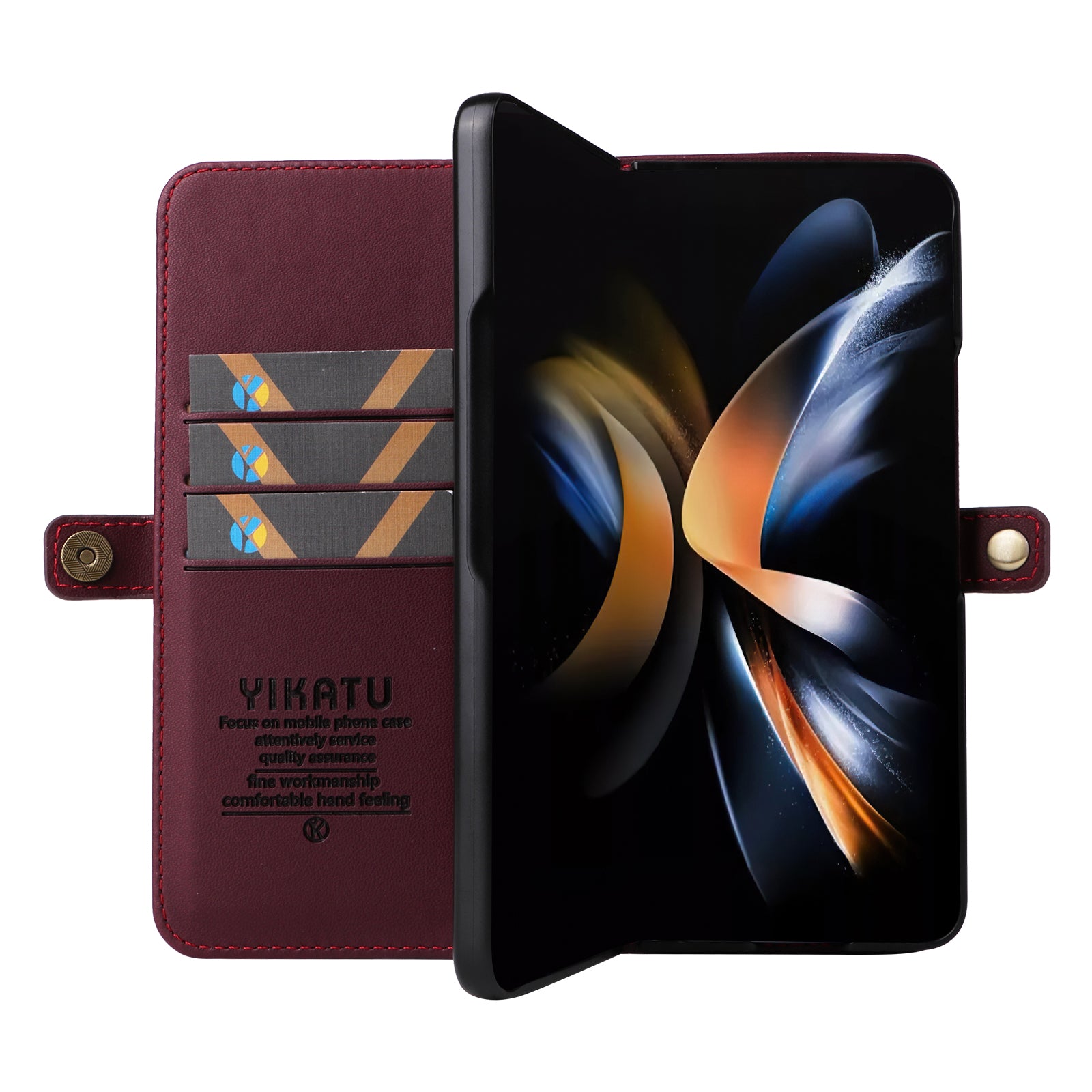 YIKATU YK- 001 for Samsung Galaxy Z Fold6 5G Case PU Leather Strong Magnetic Flip hone Cover - Wine Red