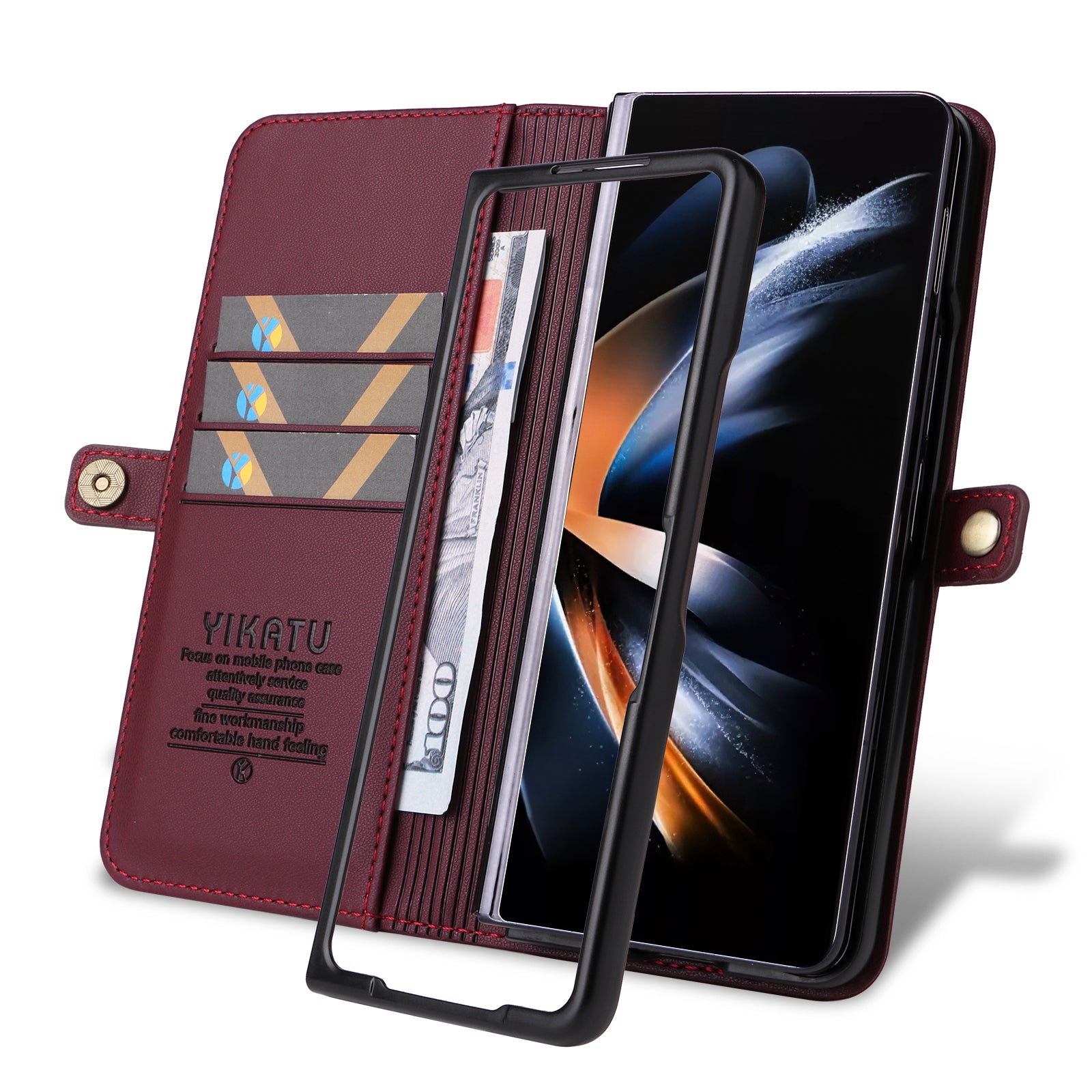 YIKATU YK- 001 for Samsung Galaxy Z Fold6 5G Case PU Leather Strong Magnetic Flip hone Cover - Wine Red