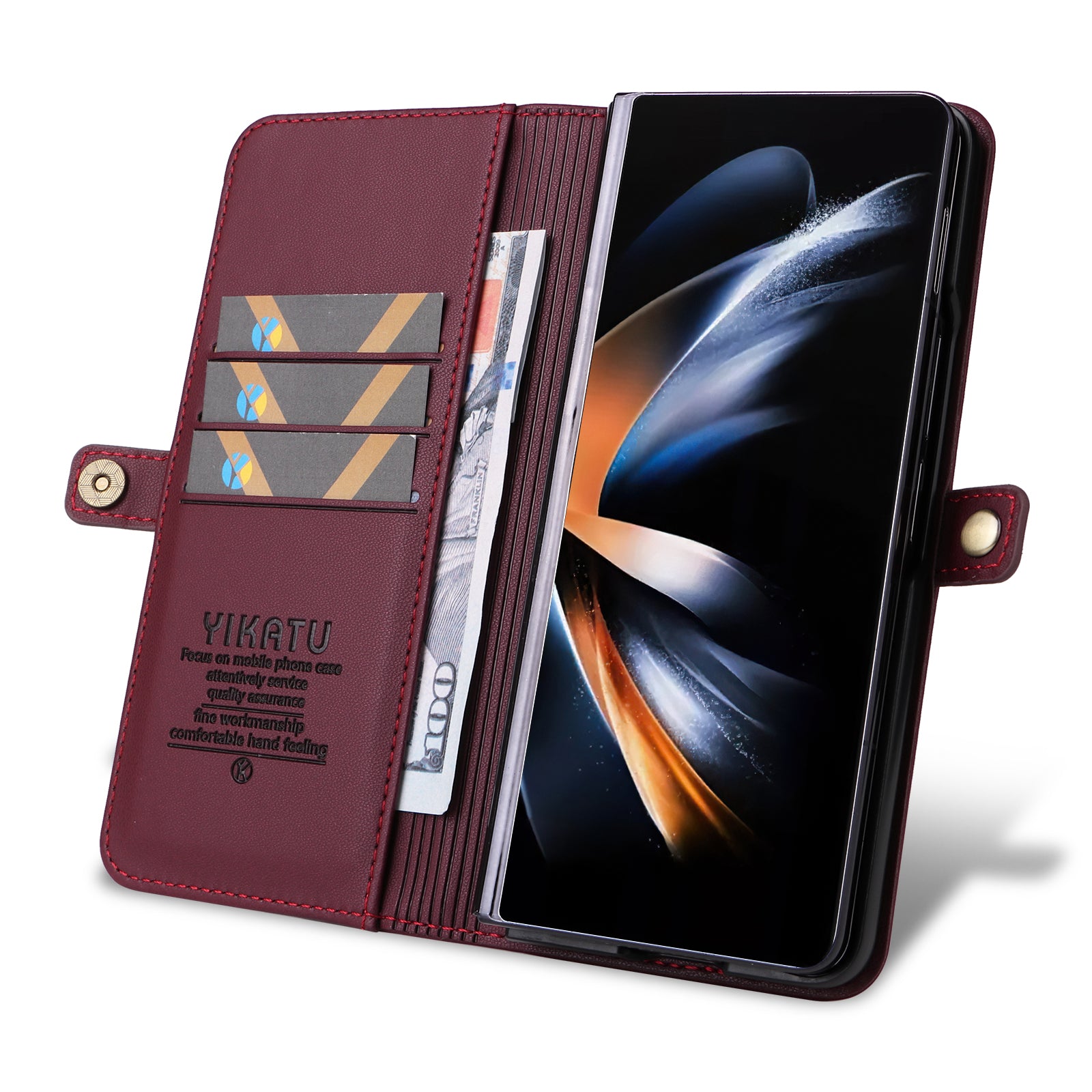 YIKATU YK- 001 for Samsung Galaxy Z Fold6 5G Case PU Leather Strong Magnetic Flip hone Cover - Wine Red