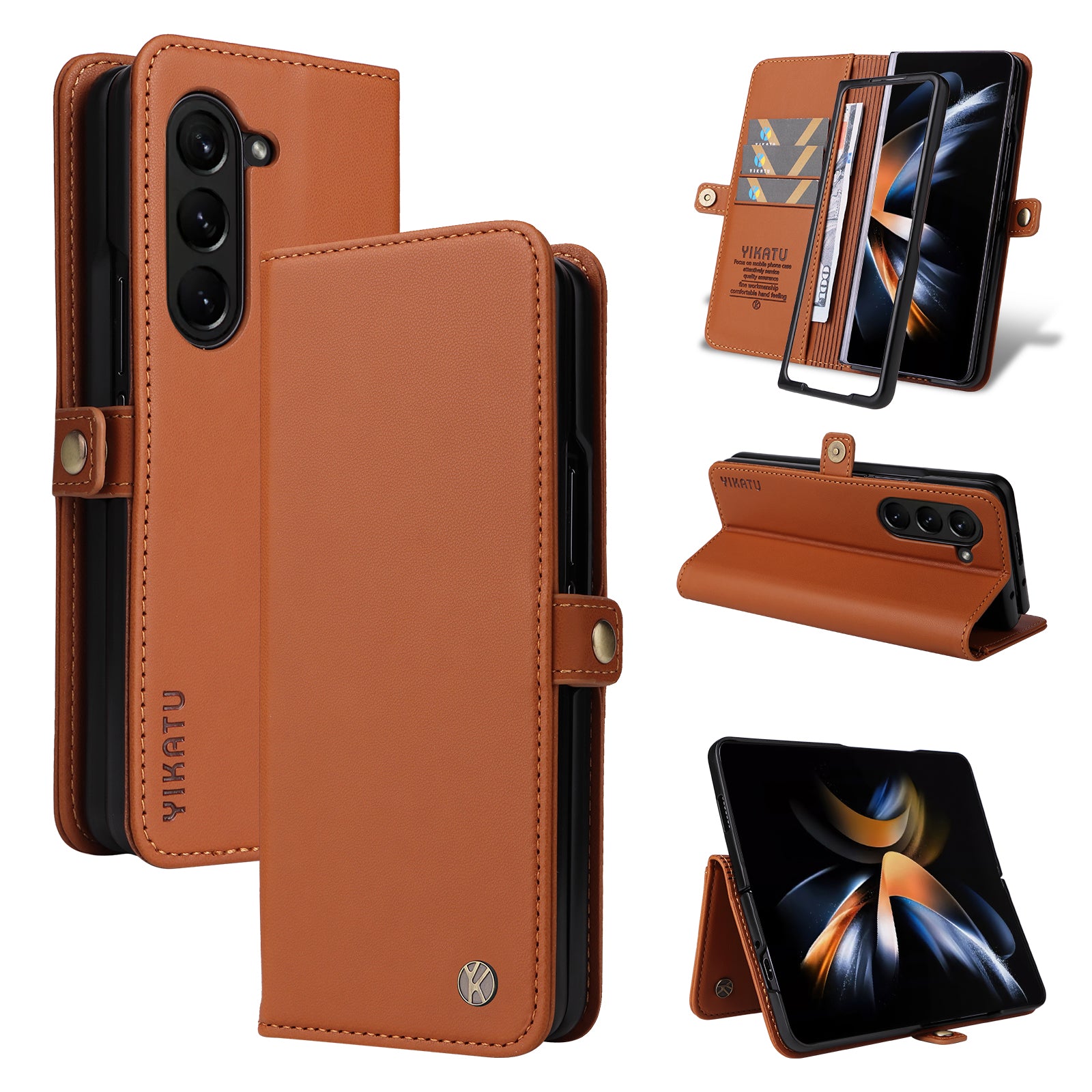 YIKATU YK- 001 for Samsung Galaxy Z Fold6 5G Case PU Leather Strong Magnetic Flip hone Cover - Brown