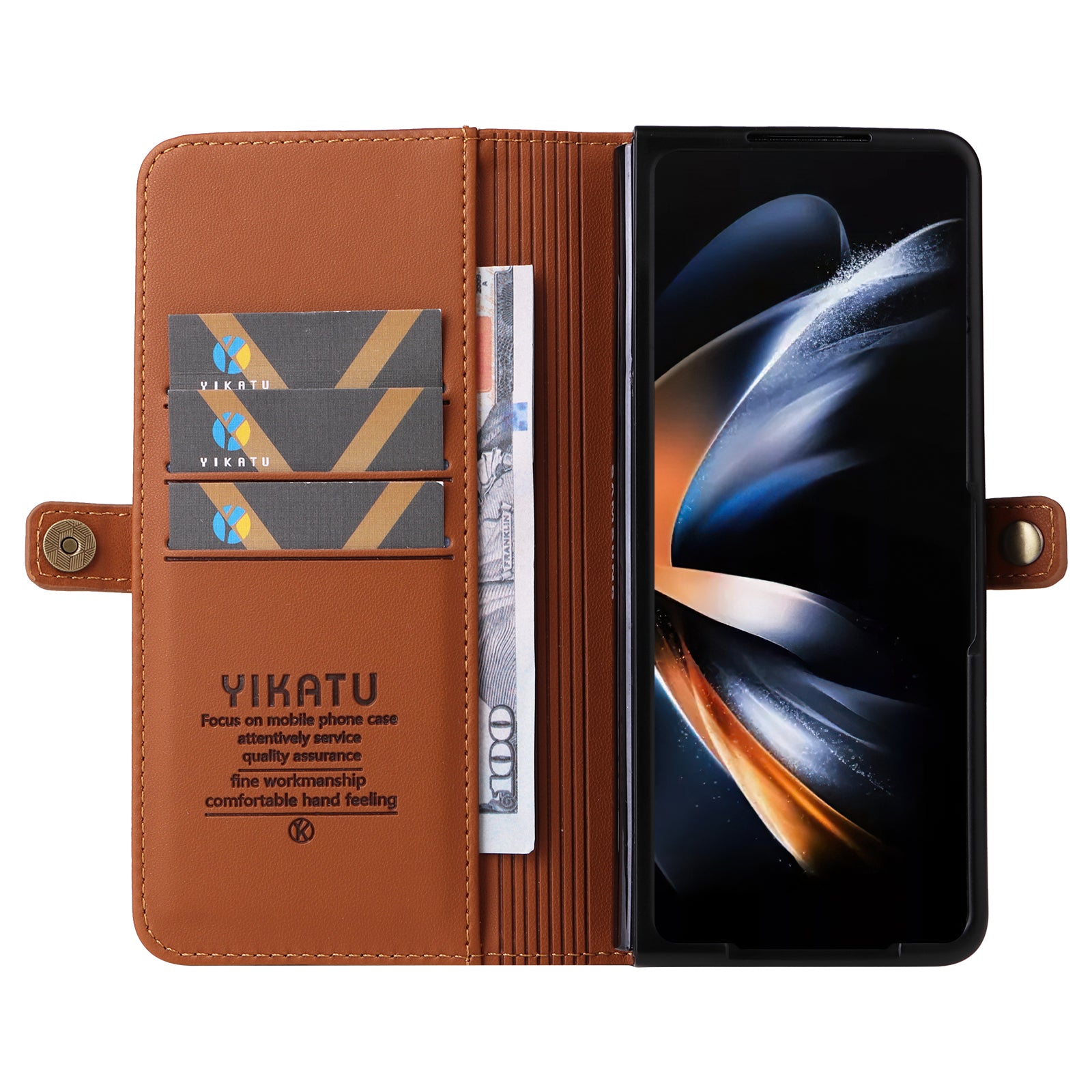 YIKATU YK- 001 for Samsung Galaxy Z Fold6 5G Case PU Leather Strong Magnetic Flip hone Cover - Brown