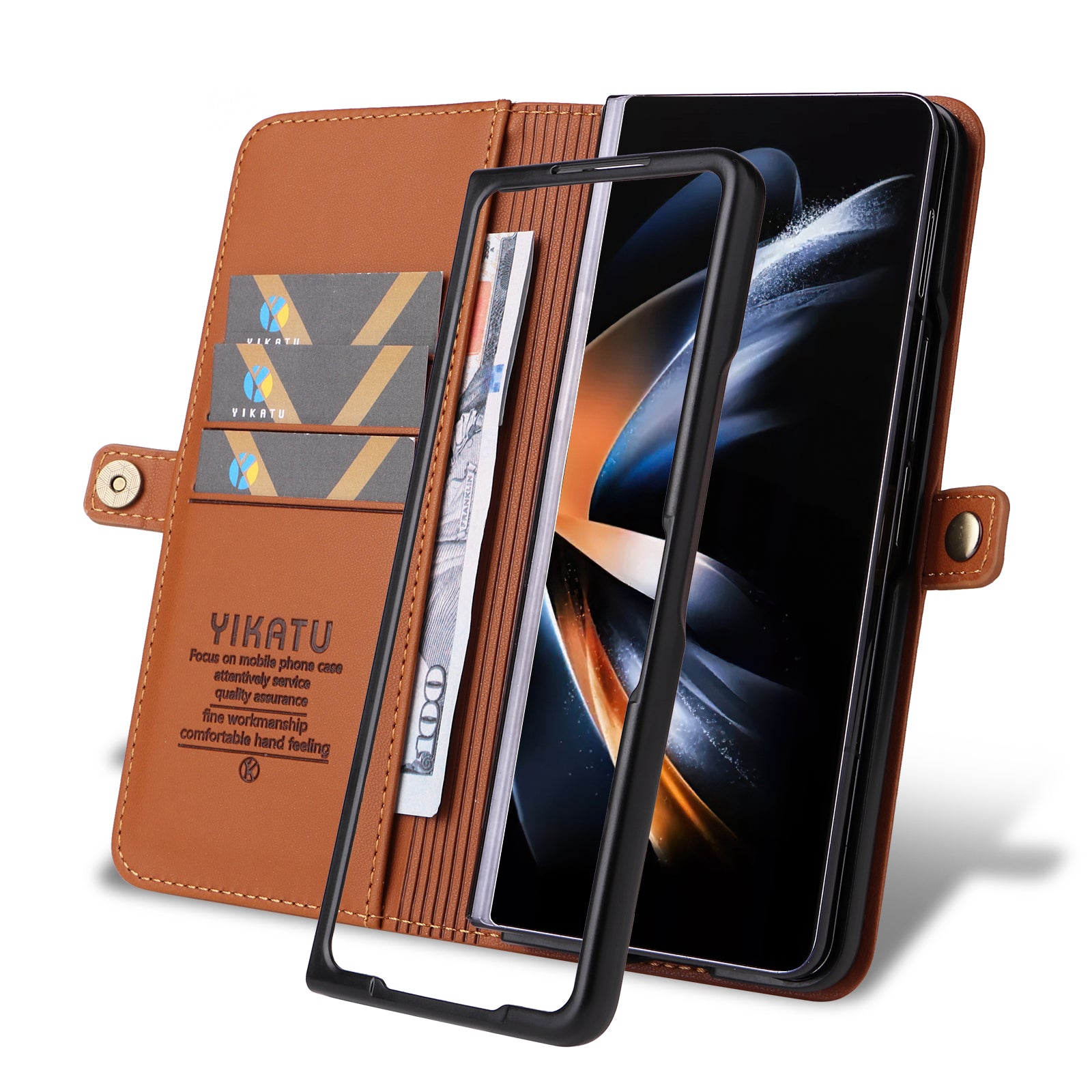 YIKATU YK- 001 for Samsung Galaxy Z Fold6 5G Case PU Leather Strong Magnetic Flip hone Cover - Brown