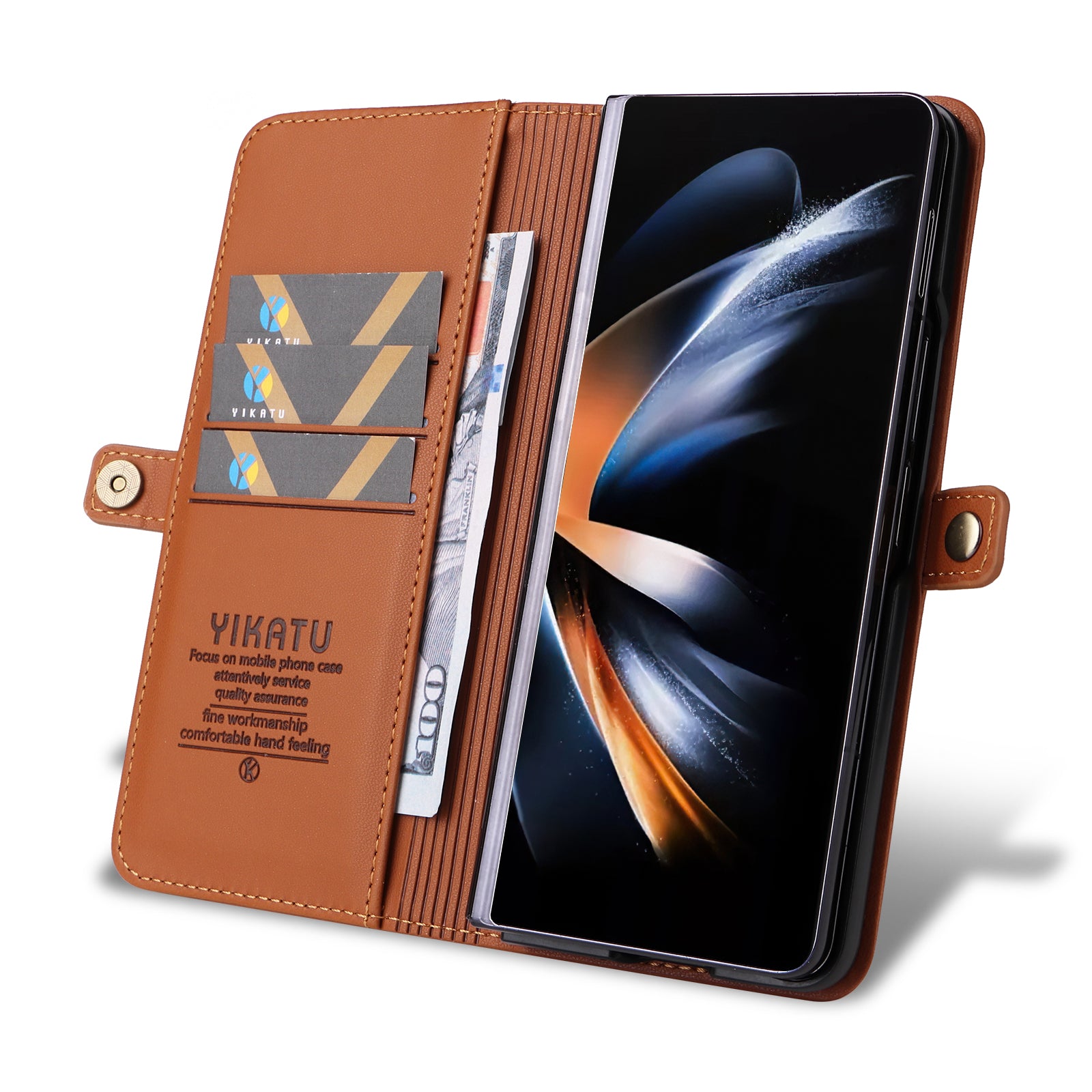 YIKATU YK- 001 for Samsung Galaxy Z Fold6 5G Case PU Leather Strong Magnetic Flip hone Cover - Brown