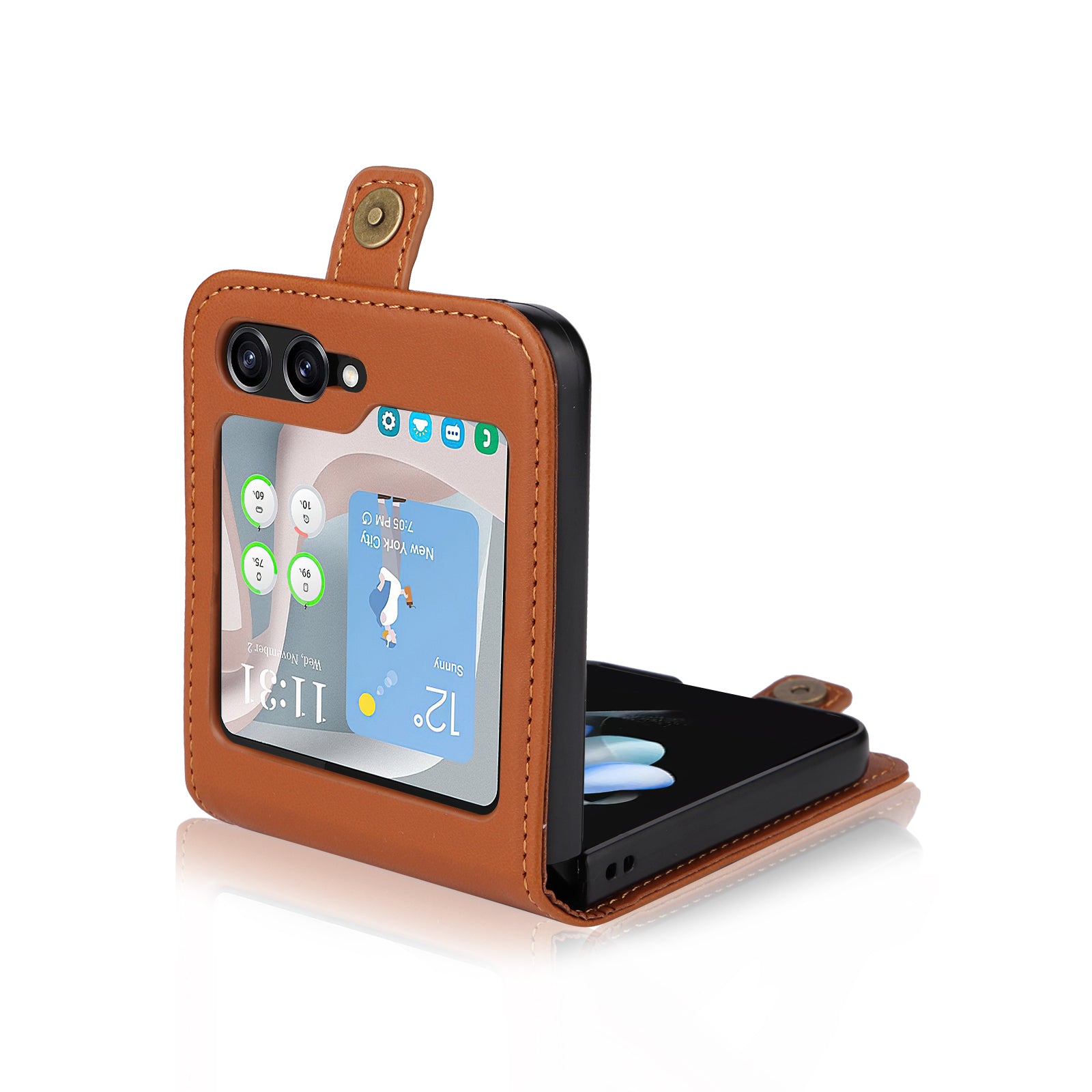 YIKATU YK-001 For Samsung Galaxy Z Flip6 5G Case Leather Phone Cover with Card Slots - Brown