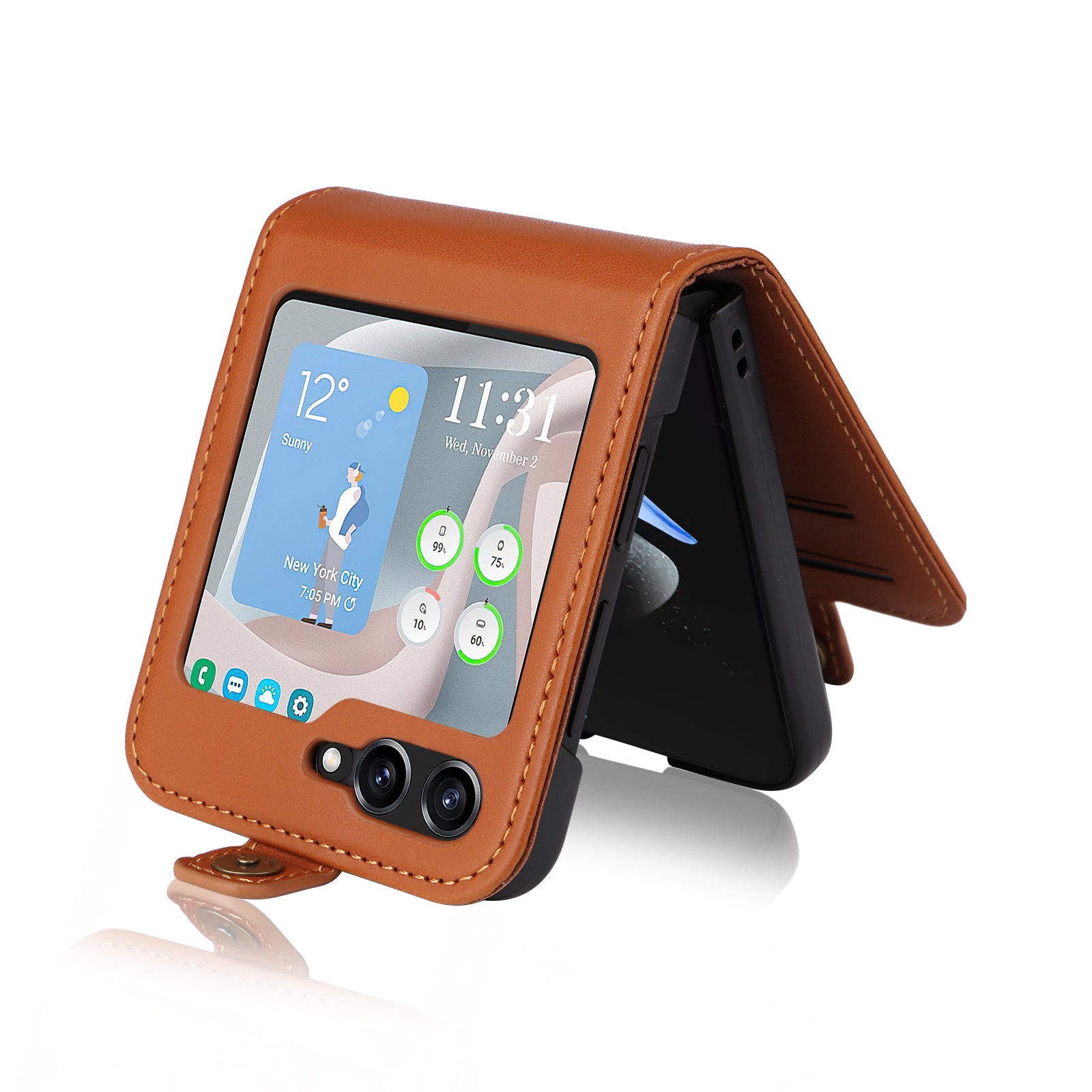 YIKATU YK-001 For Samsung Galaxy Z Flip6 5G Case Leather Phone Cover with Card Slots - Brown