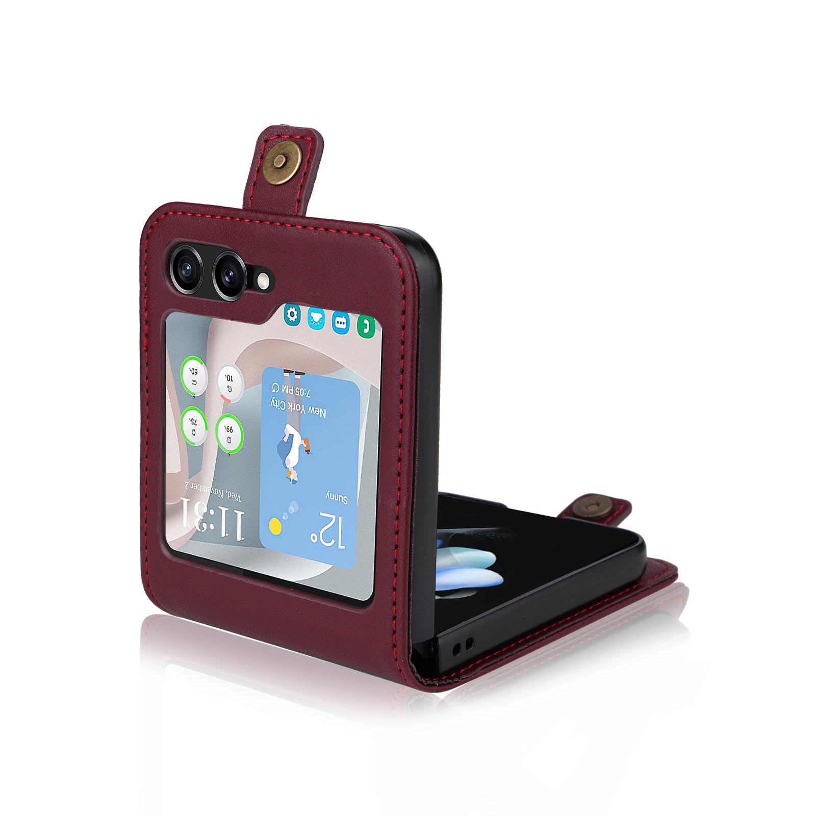 YIKATU YK-001 For Samsung Galaxy Z Flip6 5G Case Leather Phone Cover with Card Slots - Wine Red