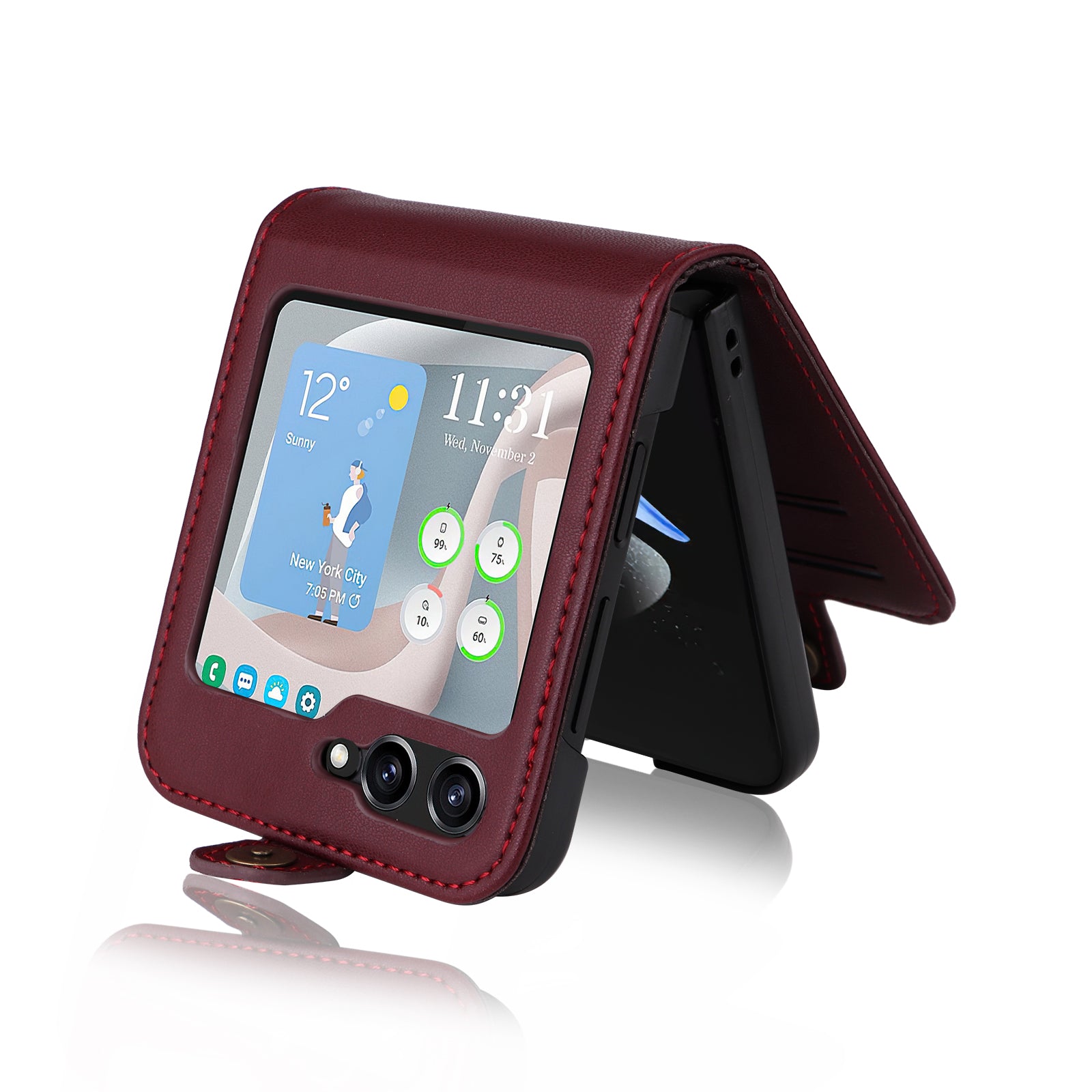 YIKATU YK-001 For Samsung Galaxy Z Flip6 5G Case Leather Phone Cover with Card Slots - Wine Red