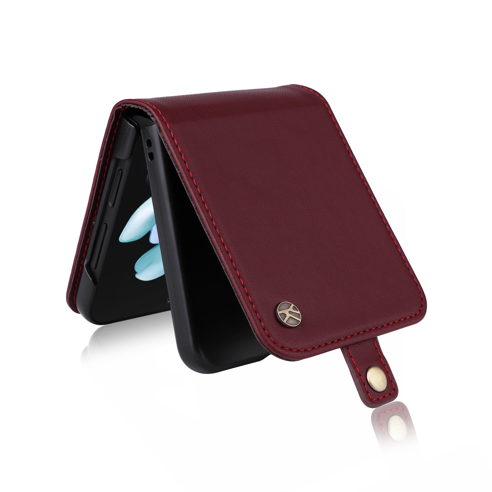 YIKATU YK-001 For Samsung Galaxy Z Flip6 5G Case Leather Phone Cover with Card Slots - Wine Red