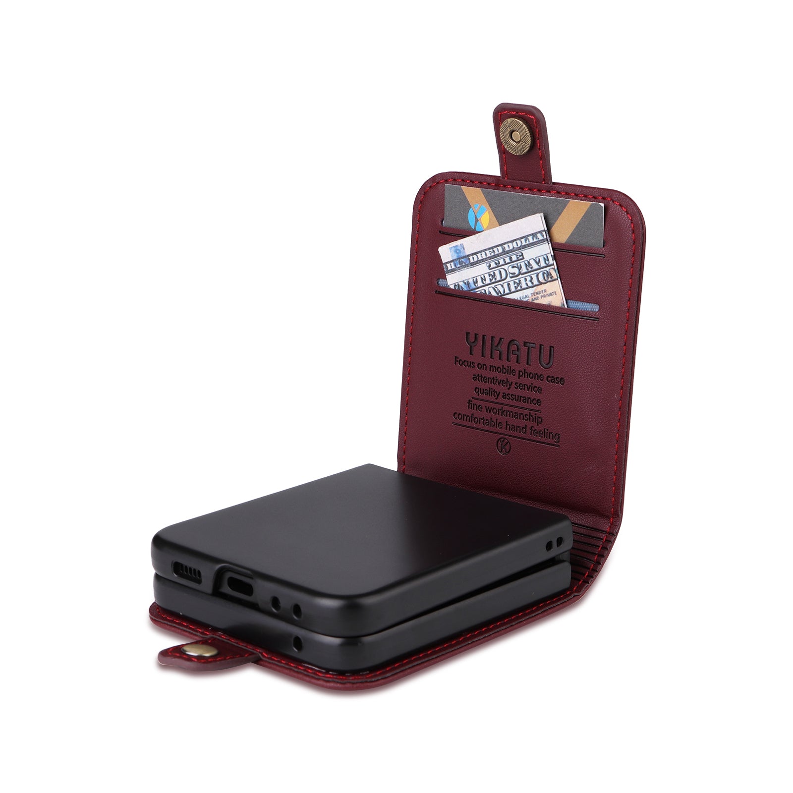 YIKATU YK-001 For Samsung Galaxy Z Flip6 5G Case Leather Phone Cover with Card Slots - Wine Red